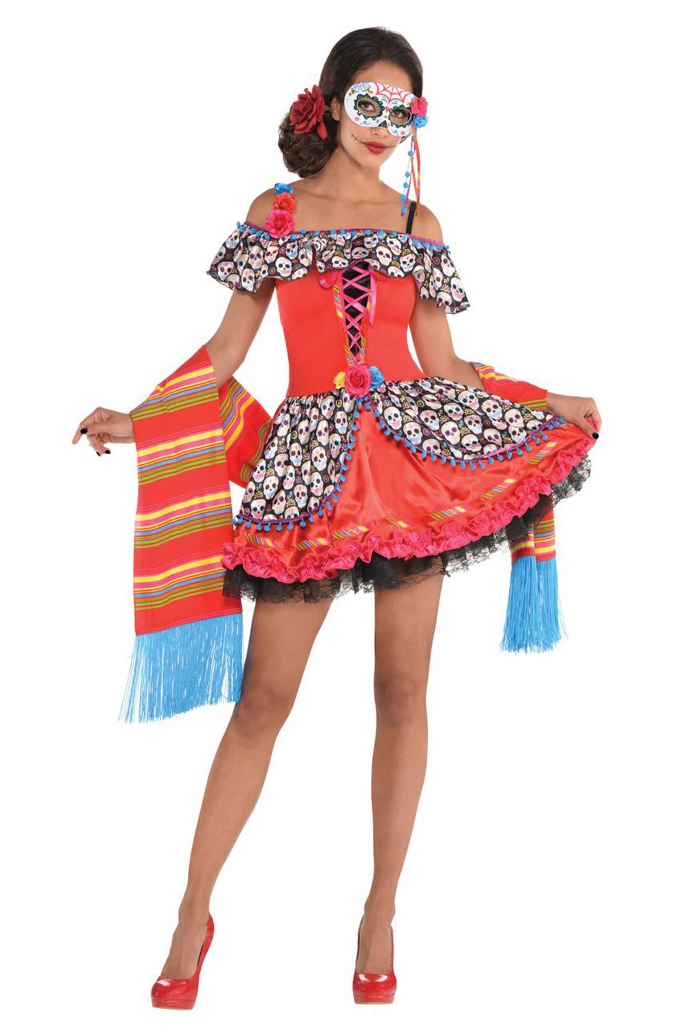 Amscan Adults Colorful Skull Senorita Costume