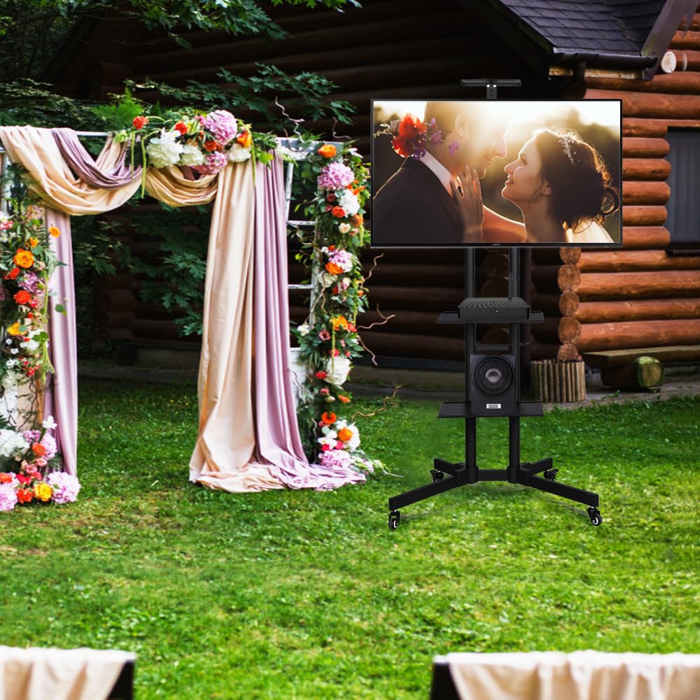 Yaheetech Supporto/Carrello TV Pavimento per Schermi LCD/LED/PLASMA 30-60 Pollici con Ruote Portata 50 kg Max VESA 600 x 400 mm 3 Ripiani Altezza Regolabile Gestione di Cavi Portata 50 kg