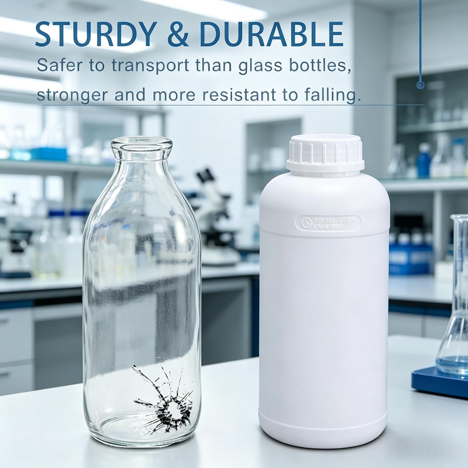 2 Pack 34 Oz / 1000 ML Fluorinated HDPE Chemical Storage Bottles with Screw Caps, White Wide Mouth Lab Reagent Bottles for Industrial Liquids, Samples, Laboratory and Workshop Storage