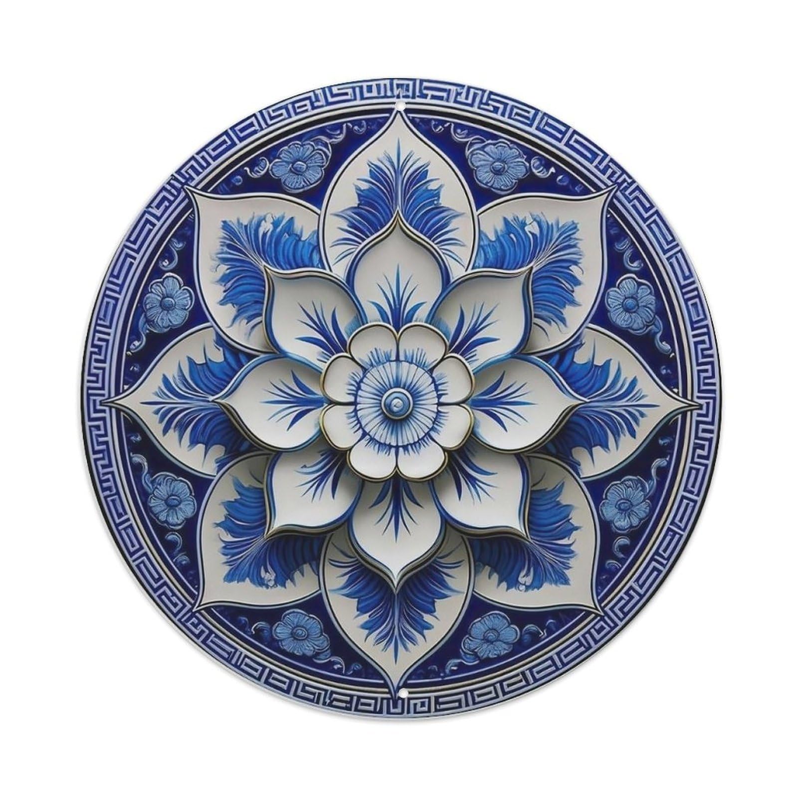 Blue And White Floral Pattern- Metal Tin Sign