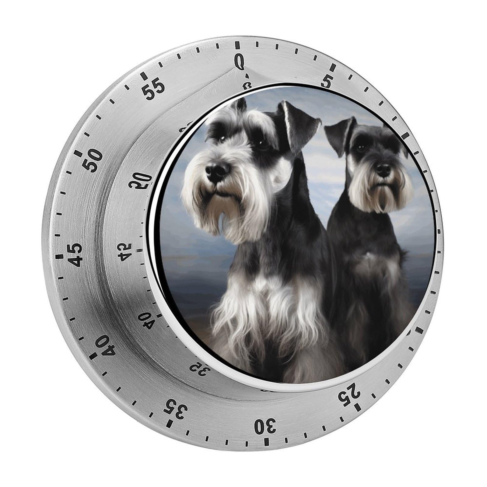 Animal Schnauzer Dog Timer Exquisite Stainless Steel Body Mechanical Desk Timers 60 Minutes Visual Countdown Timers with Magnetic Backing Loud Alarm Kitchen Timer for Cooking