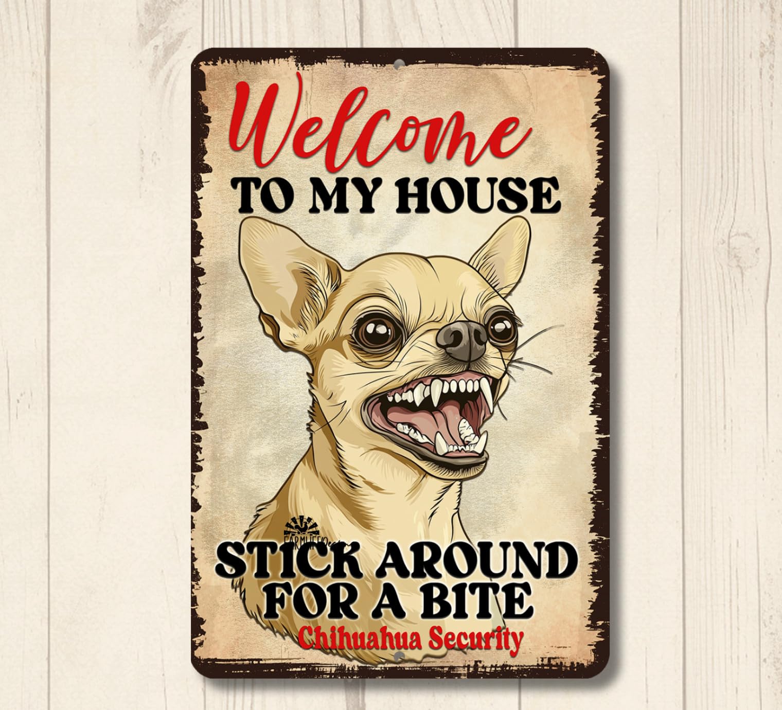 Chihuahua Welcome Yard House Sign funny dog warning security metal man cave tin home decor
