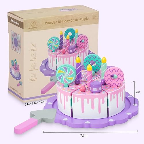 Miniatura 2 de Juguetes de pastel para niños pequeños de 1 a 3 años, comida de madera falsa para cumpleaños, fiesta de té, juguete de regalo de cocina para niños y