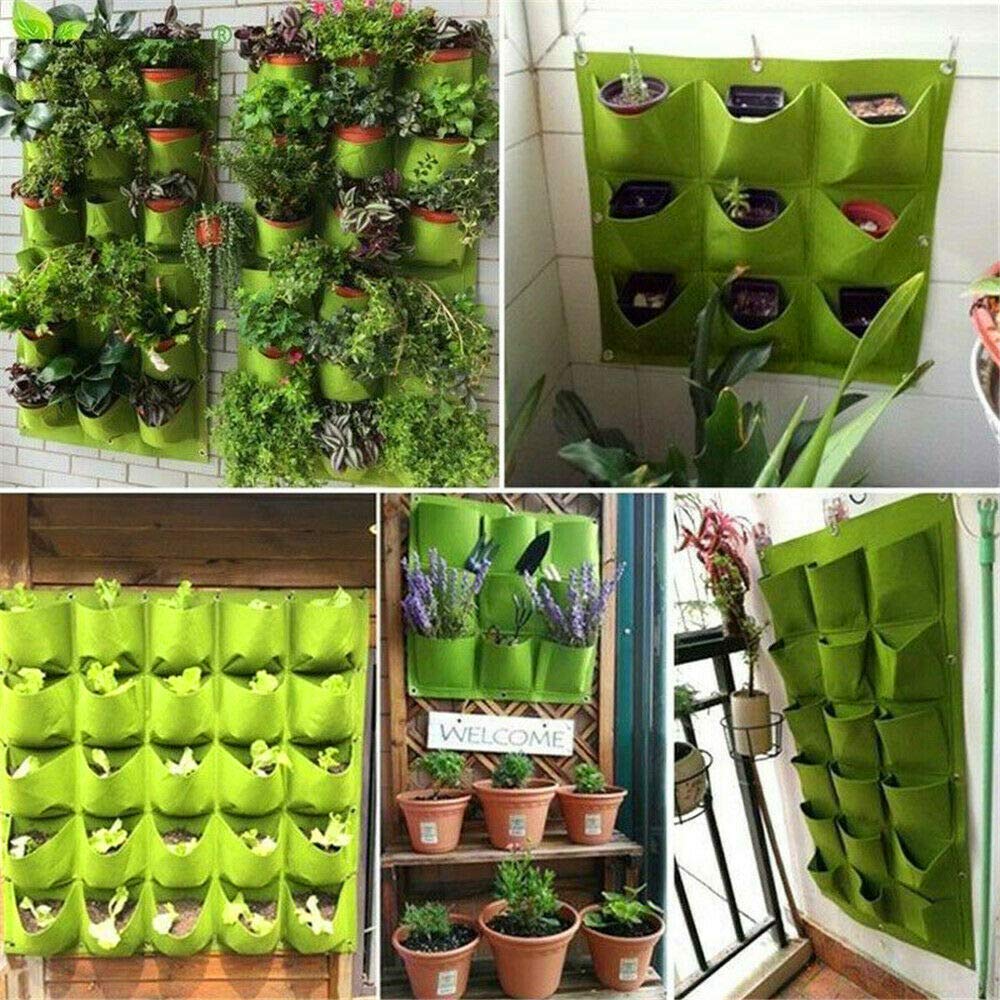 Jardinera vertical de jardín con múltiples bolsillos para colgar en la pared, para uso en interiores y exteriores, 36 bolsillos (100 x 100 cm)