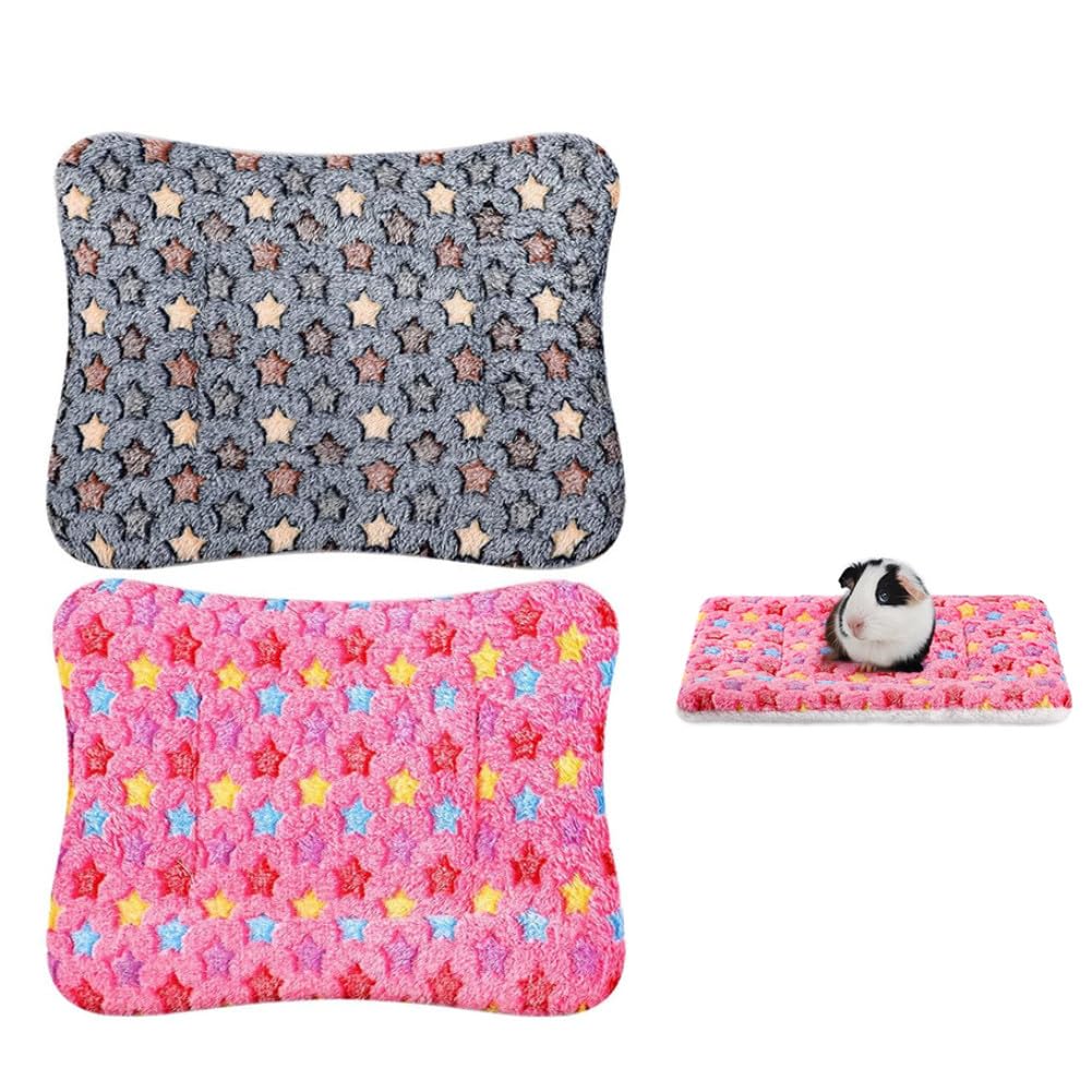 Voarge 2 Piezas Cama de Felpa para Animales pequeños, cálida para Cachorro Almohadilla de Felpa para Dormir, Conejo, Chinchilla, Ardilla, Manta de Felpa de Invierno (Azul Oscuro + Rosa)