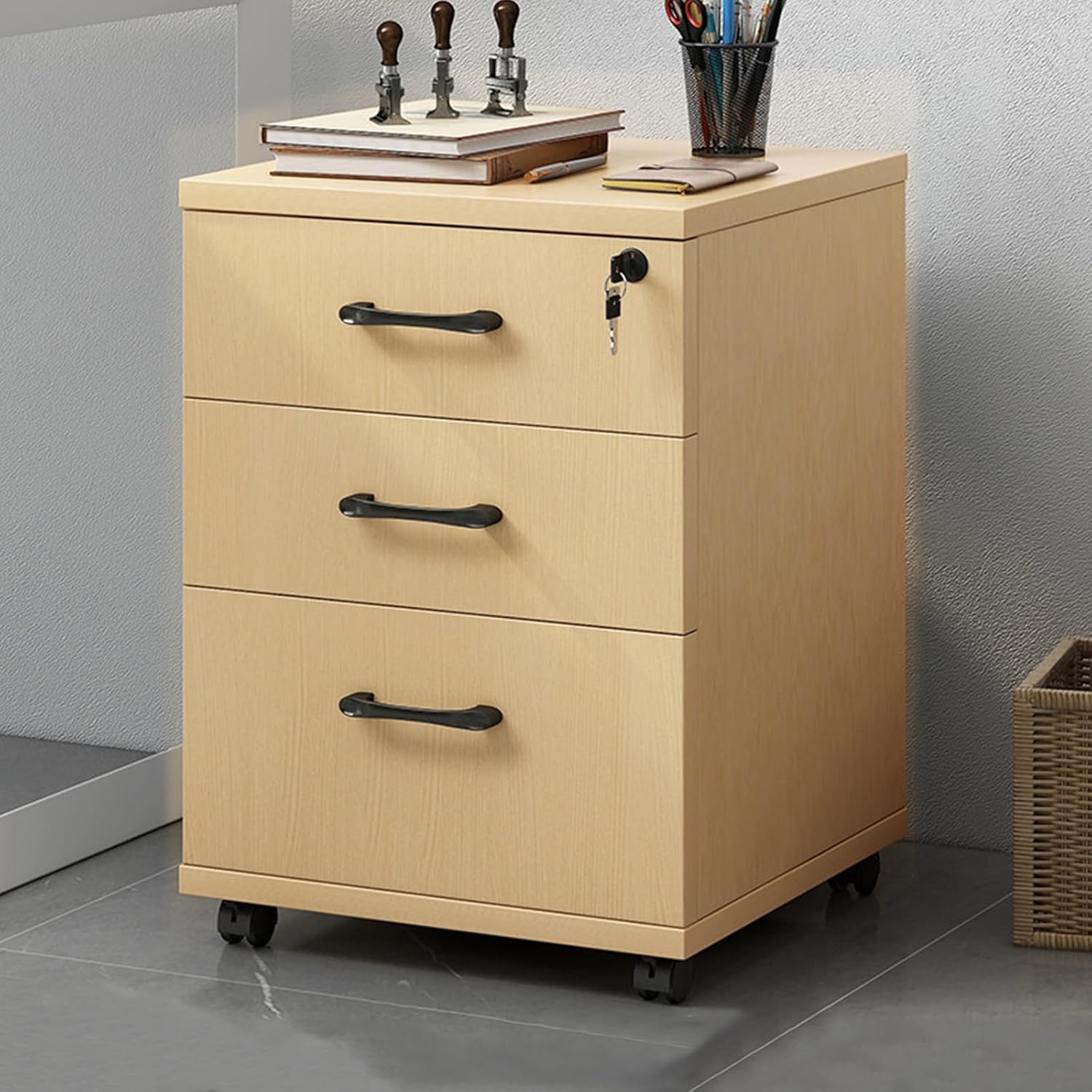 3-Drawer File Cabinet, Mobile Filing Cabinet with Lock, Under Desk File Organizer for Home Office, Fits Letter/Legal/A4 Files Under Desk, Fully Assembled Except Casters(Black+White)