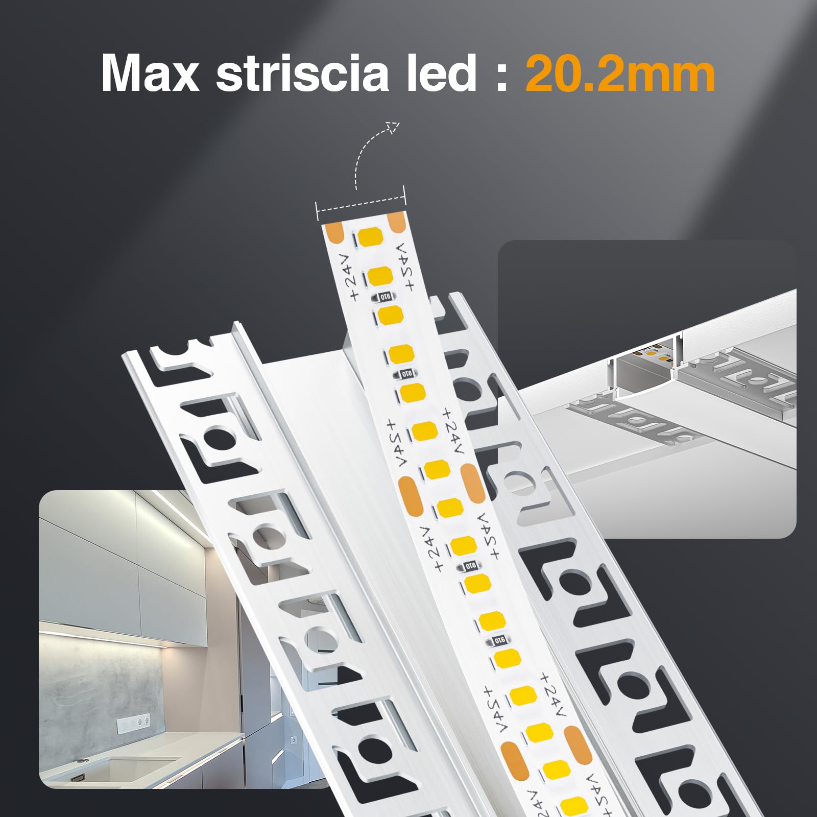 Profilo Alluminio per Strisce LED, 6× Profilo LED Cartongesso 2M (12m), Canalina LED con Diffusore, Dimensioni 64.2 x 13.8mm, Compatibile con Strisce LED fino a 20mm (6 * 2M(Totale 12M))