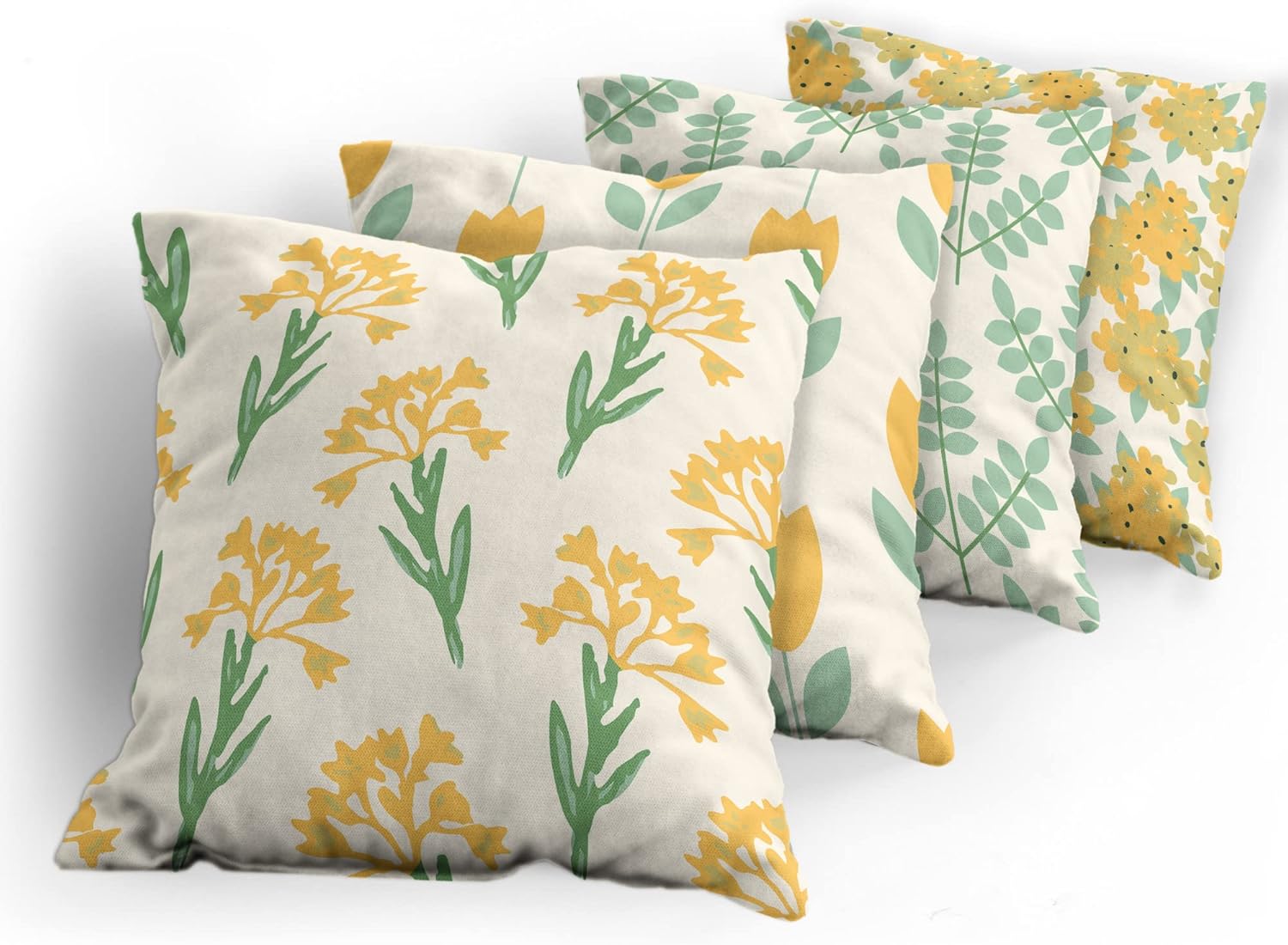 Ambesonne Floral Throw Pillow Cushion Case Pack of 4, Summer Blossoming Pattern Flowers Romantic Themed Branches Motif, Modern Accent Double-Sided Printing, 20" x 12", Mustard Pale Teal and Ivory