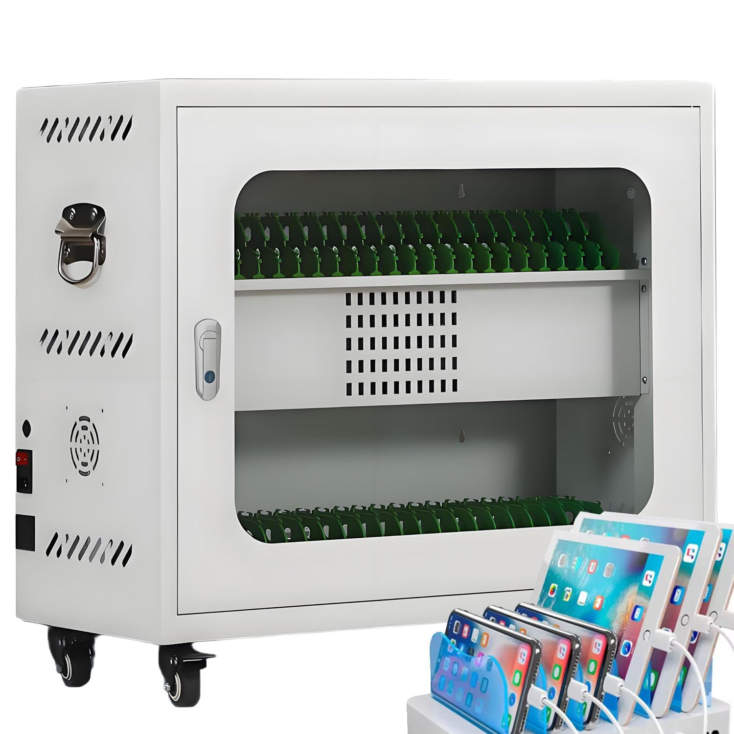 UORDBY PortableMobile/Tablet/Laptop Charging Station, Multi-Device Charging Cabinet, with Wheels, Security Lock, 5V 2A Charging for Classroom/Office Devices 50slots