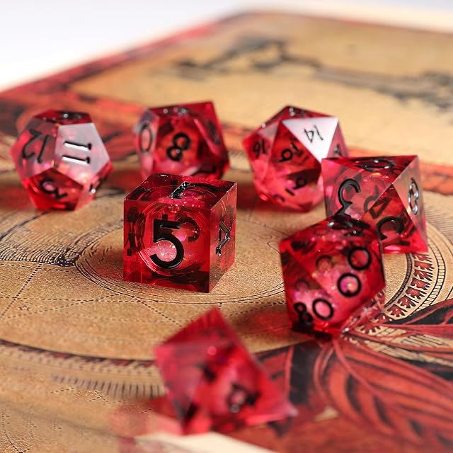 Foto 4 de 7 de DND Dados de rol Juego Dado Poliédrico y de rol Borde Afilado de Resina Dado D&D 7 Piezas para Mazmorras…