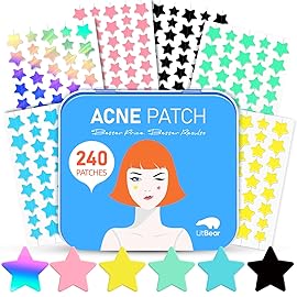 LitBear Acne Patch Pimple Patch, 6 Colors 240 Dots Star Pimple Patches with Tea Tree Oil & Centella Oil, Hydrocolloid Acne Pimple Patches for Face Cute Zit Patches Pimple Stickers Acne Dots