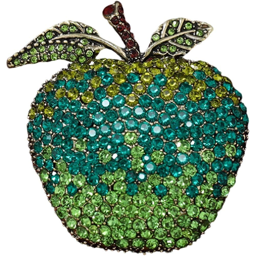 Sslvya Crystal Gradient Apples Brooch Pins Sparkling Rhinestone Fruit Shaped Lapel Pin Corsage Accessory for Hat Clothes Backpack