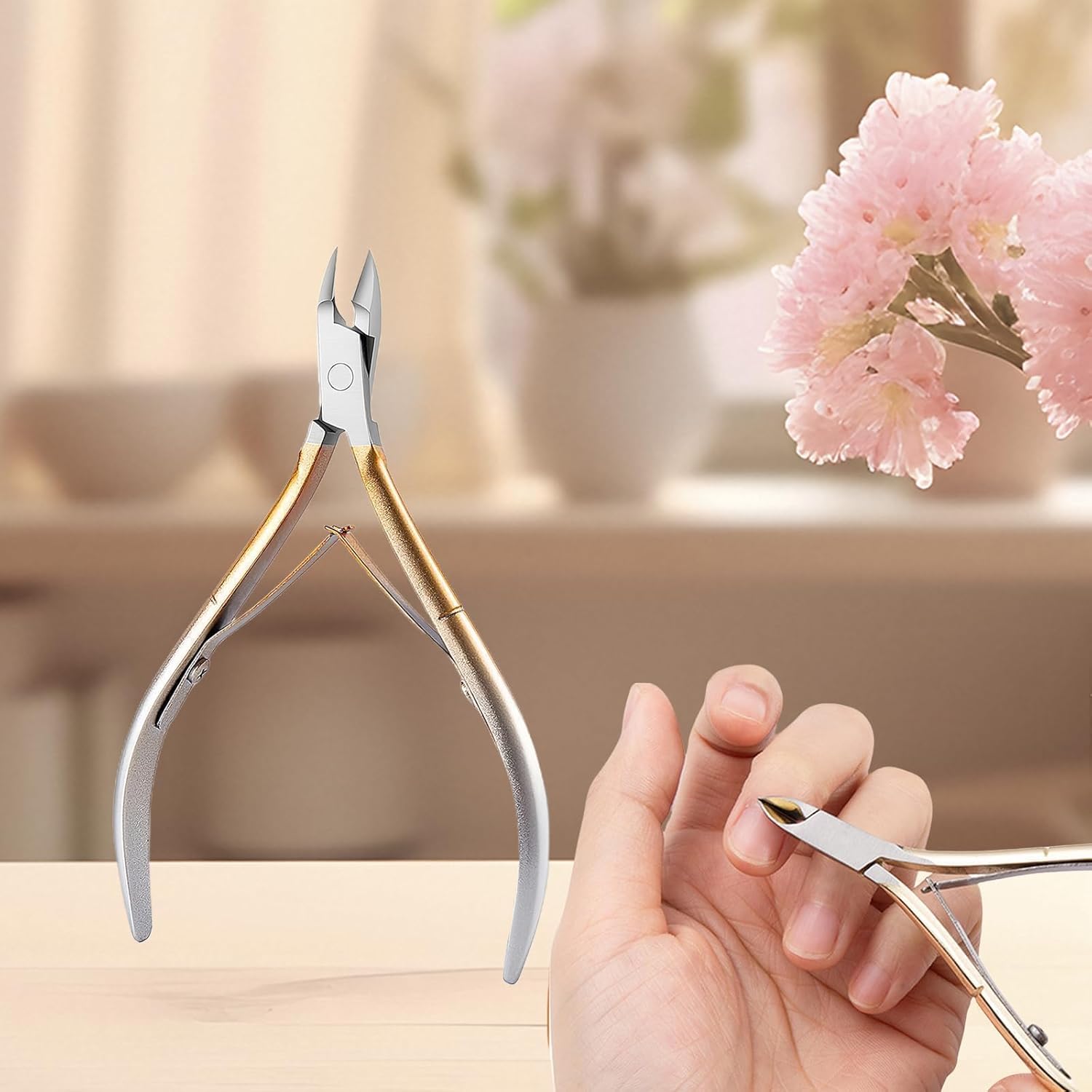 Glossy Finish Cuticle Nipper Nail Tools - Fine-Coated Trimmer Double Buckle Cutter with Comfort Grip - Cuticle Remover