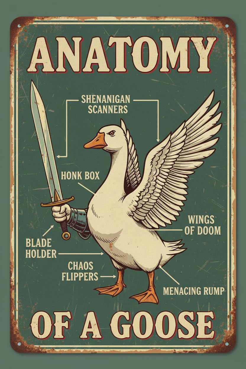 Anatomy Of A Goose Knowledge Tin Sign, 12x8 Inch Kitchen