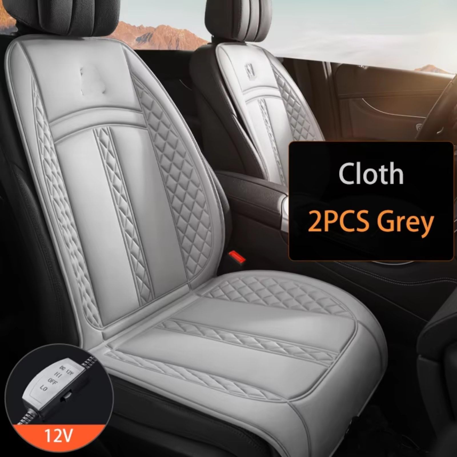 Sitzbezüge Auto Universeller Winter-Autositzbezug Mit 12V-Sicherheitsheizung Langlebiger Heizbezug Verbreiterte Heizfläche(2PCS Grey)