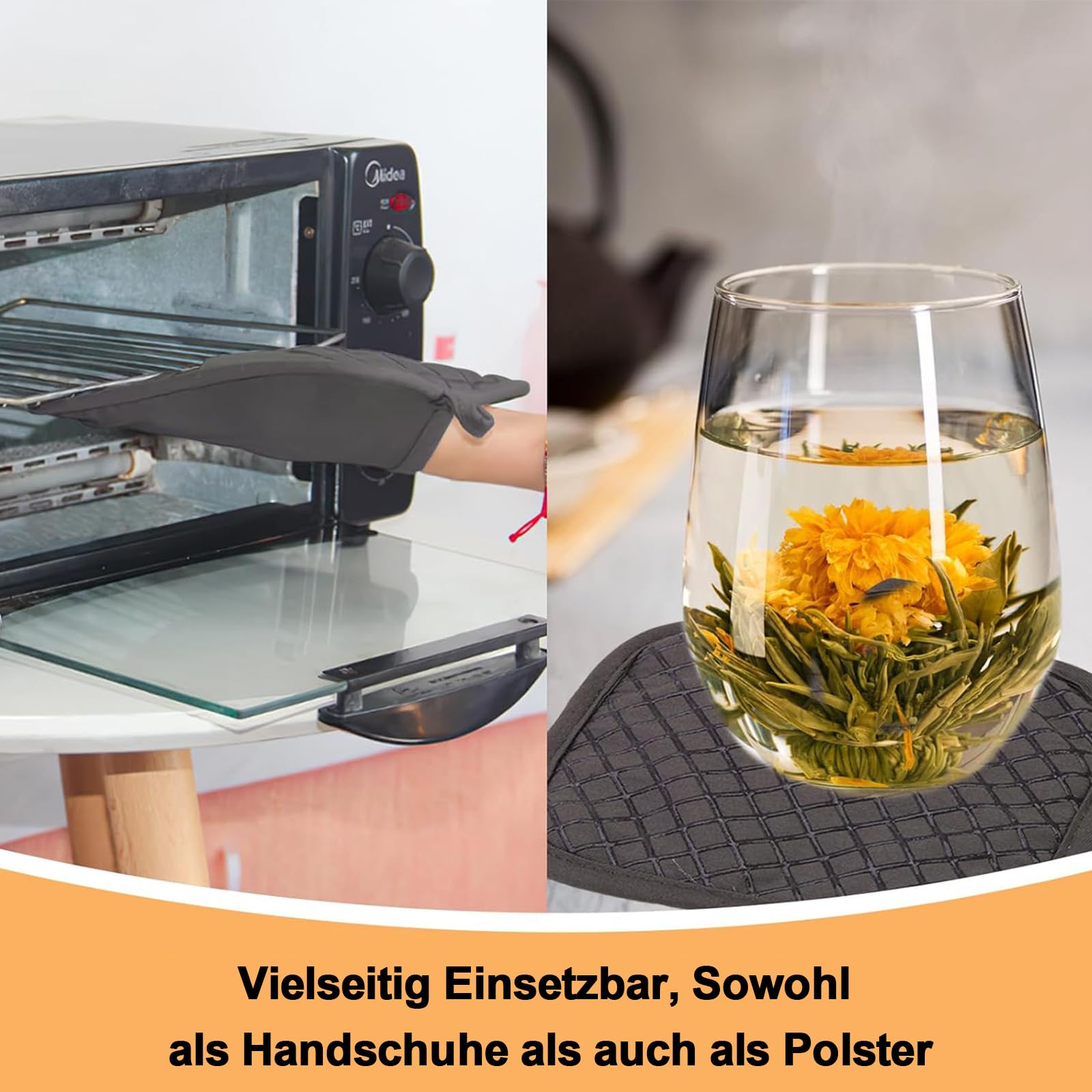 Set Di 4 Presine In Cotone Super Resistenti Al Calore - Griglie Nere Antiscivolo Per Cucina - Foto 7