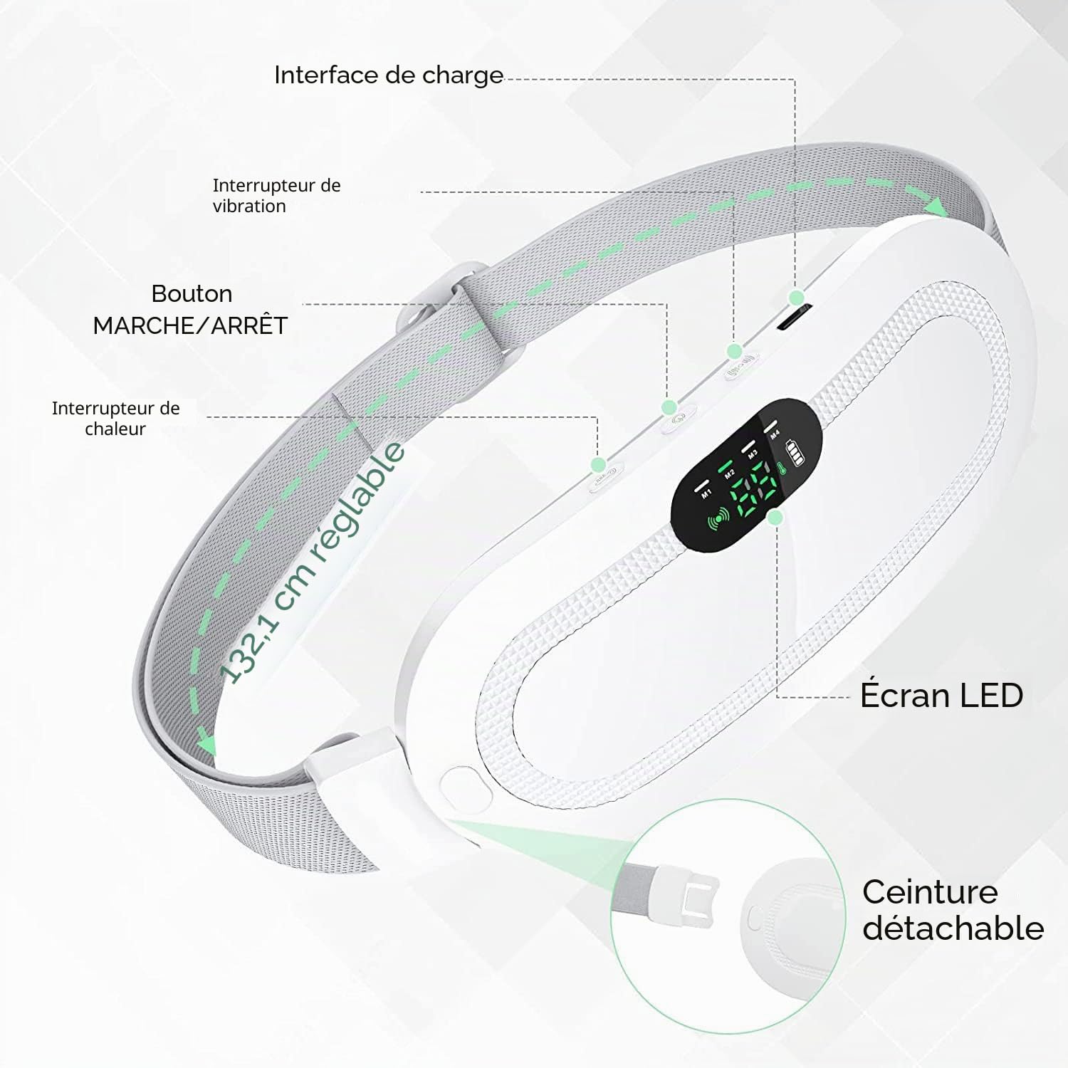 Ceinture Menstruelle Chauffante Avec Batterie 2500 mAh, 3 Modes De Température et 3 Modes De Massage, Coussin Chauffant Rechargeable Par USB Pour Maux De Dos, Crampes, Jambes