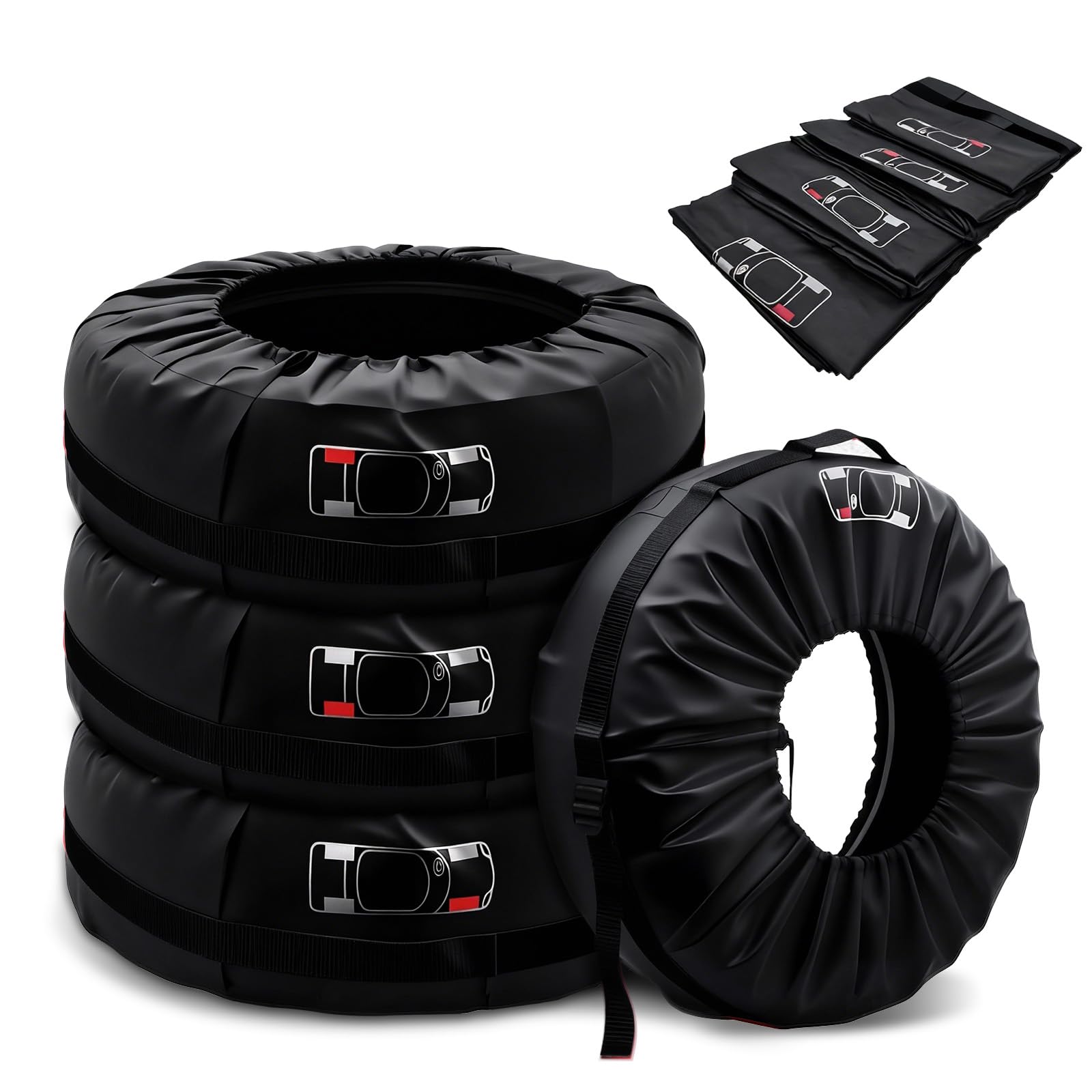 Tyre Covers 4-Pcs Wheel Protection Spare Storage with Location Marking - Waterproof & Dustproof Cover Tire Bags Set for Spare Storage Caravans & Seasonal Use 19"-23"