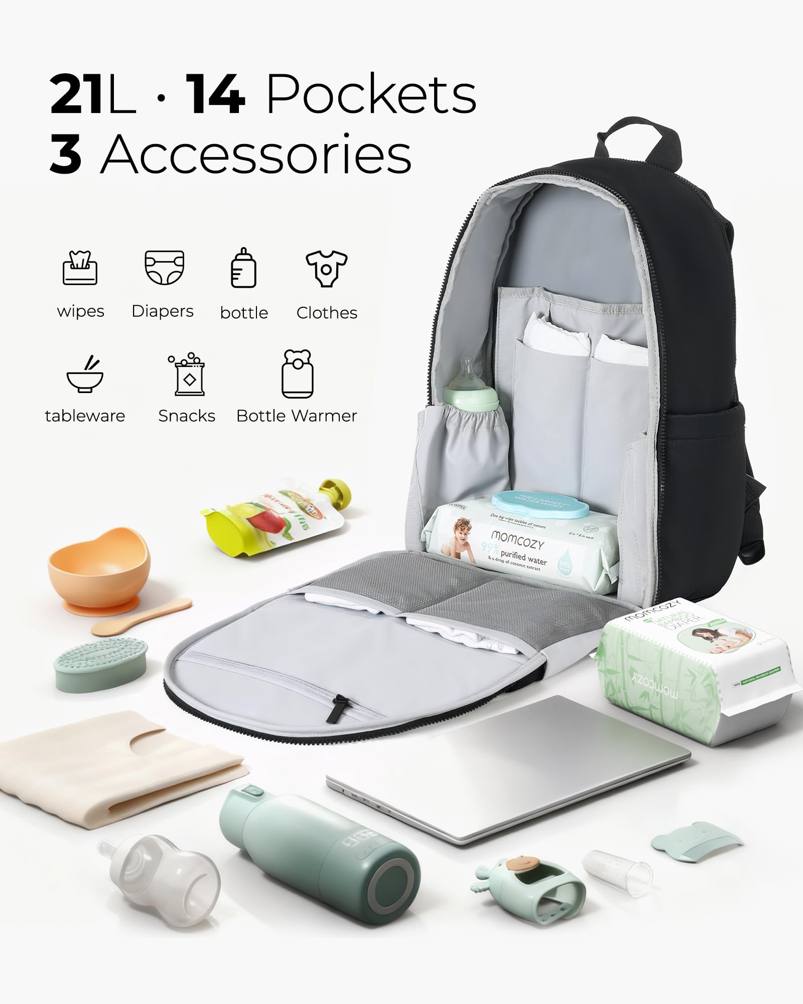 Momcozy GoEase Diaper Bag - Stylish, Durable & Waterproof Baby Bag with Multi-Pockets, Laptop Compartment, Changing Pad & Stroller Straps, Travel Baby Essentials for Moms,Dads,Work, Maternity