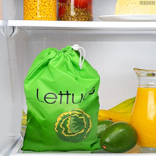 Miniatura 6 de Lechuga Keeper para refrigerador  Bolsas de almacenamiento reutilizables de 3 capas con forro de aluminio y cordón  Transpirable, lavable,
