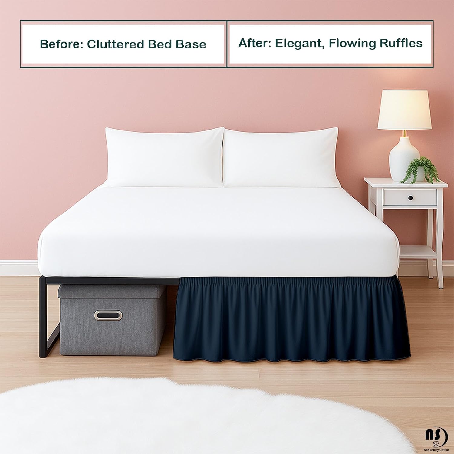 Premium Microfiber King Ruffled Bed Skirt, 21” Drop with Split Corners, Soft Wrinkle Free Bedskirt with Platform, Solid Navy Blue Dust Ruffle for 78" x 80" Mattress