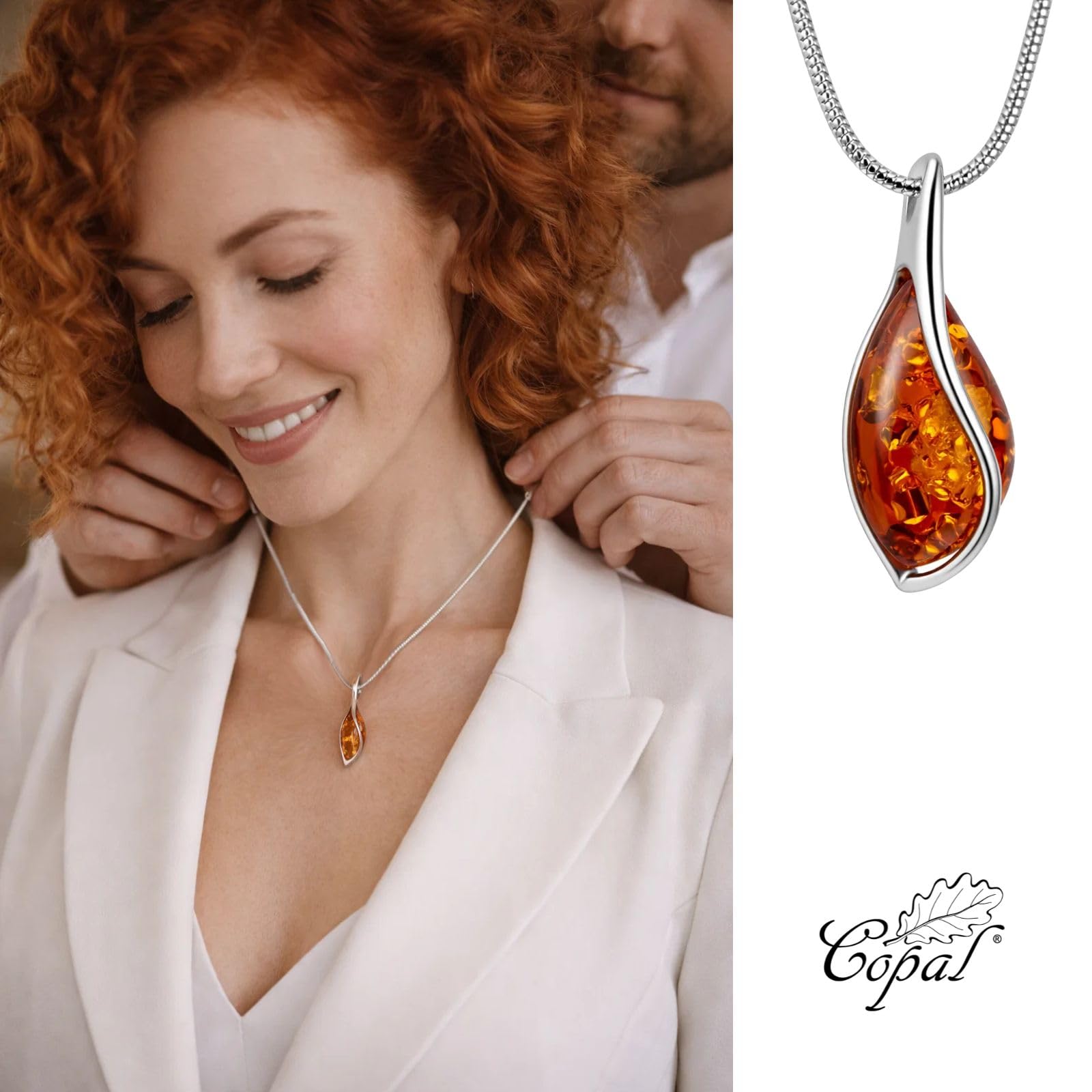 Collar De Mujer Con Ámbar Báltico Color Miel De Plata 925 Ajustable