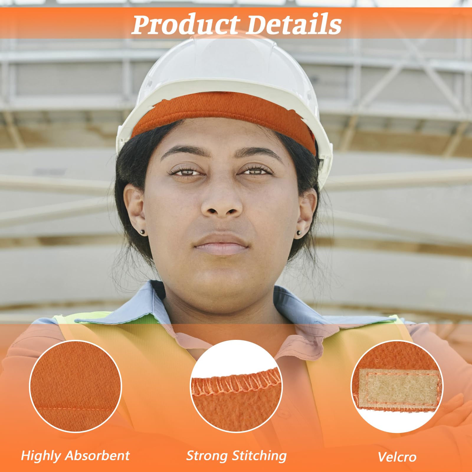 6 PCS Hard & Hat Liner, Flame Retardant Cotton Sweatband for Chainsaw Helmet & Welding Helmet, 25 × 9 × 0.5 cm - Image 3