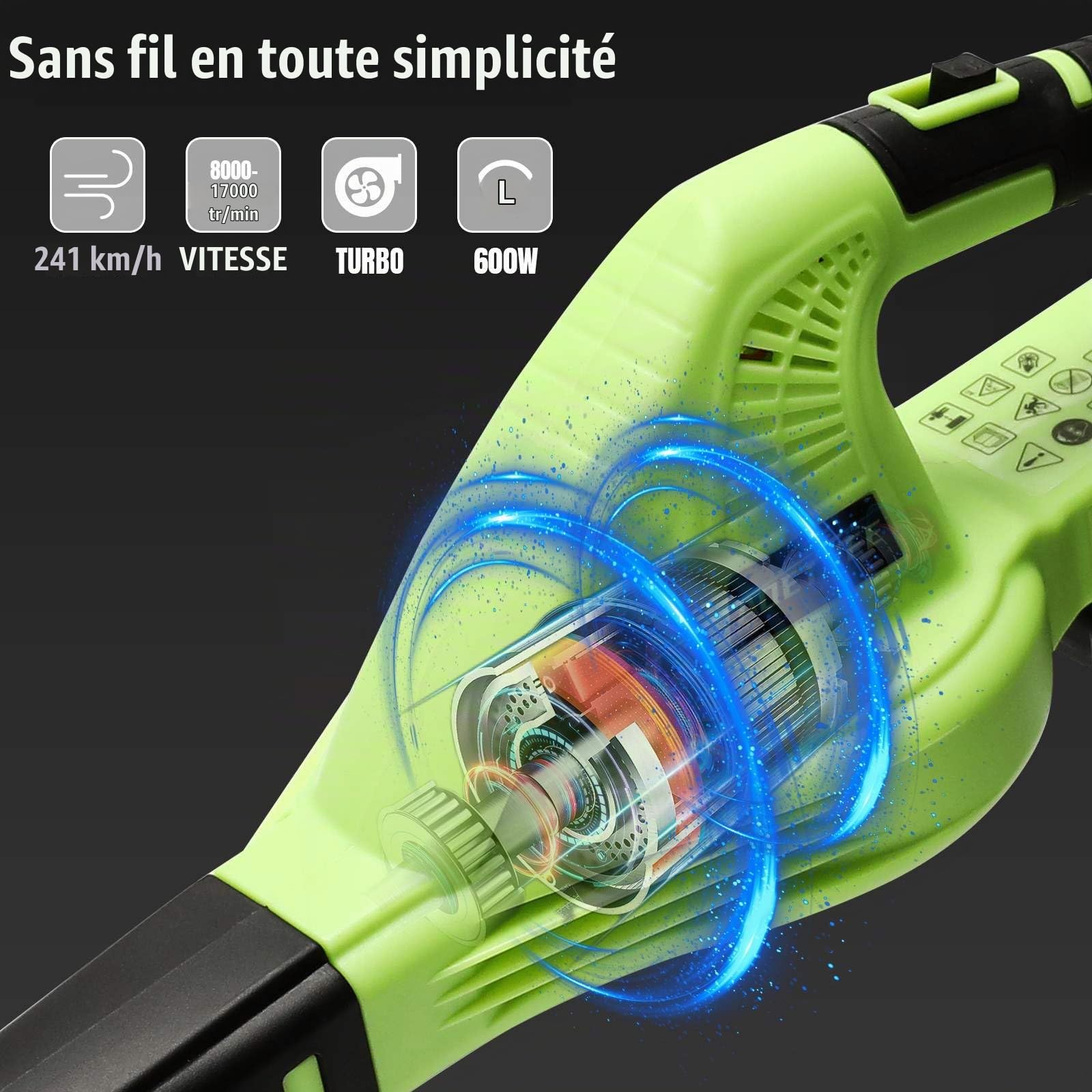 Souffleur à Feuilles 21V sans Fil avec Batterie et Chargeur,Vitesse 15000r/min,Souffleur Broyeur 2-en-1,souffleur électrique pour l'entretien de la pelouse et refoulement de la Neige (2 Batterie)