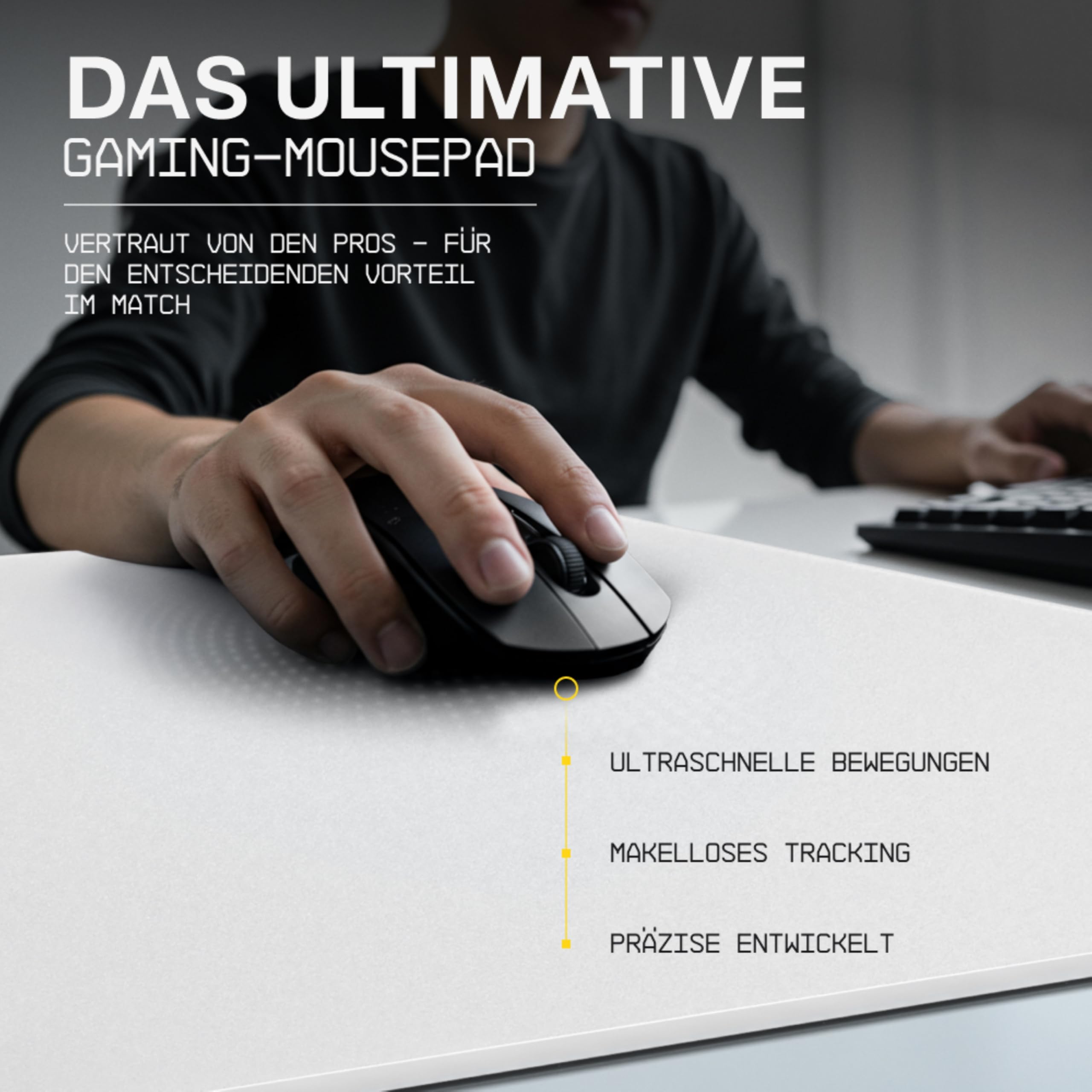 Wallhack SP-004 Glas Gaming Mousepad Professionelles Esport mit Spezialoberfläche für maximale Geschwindigkeit und Kontrolle,großes GlasPad vollständiger Silikonbasis - Weiß,XL 49 cm x 43 cm