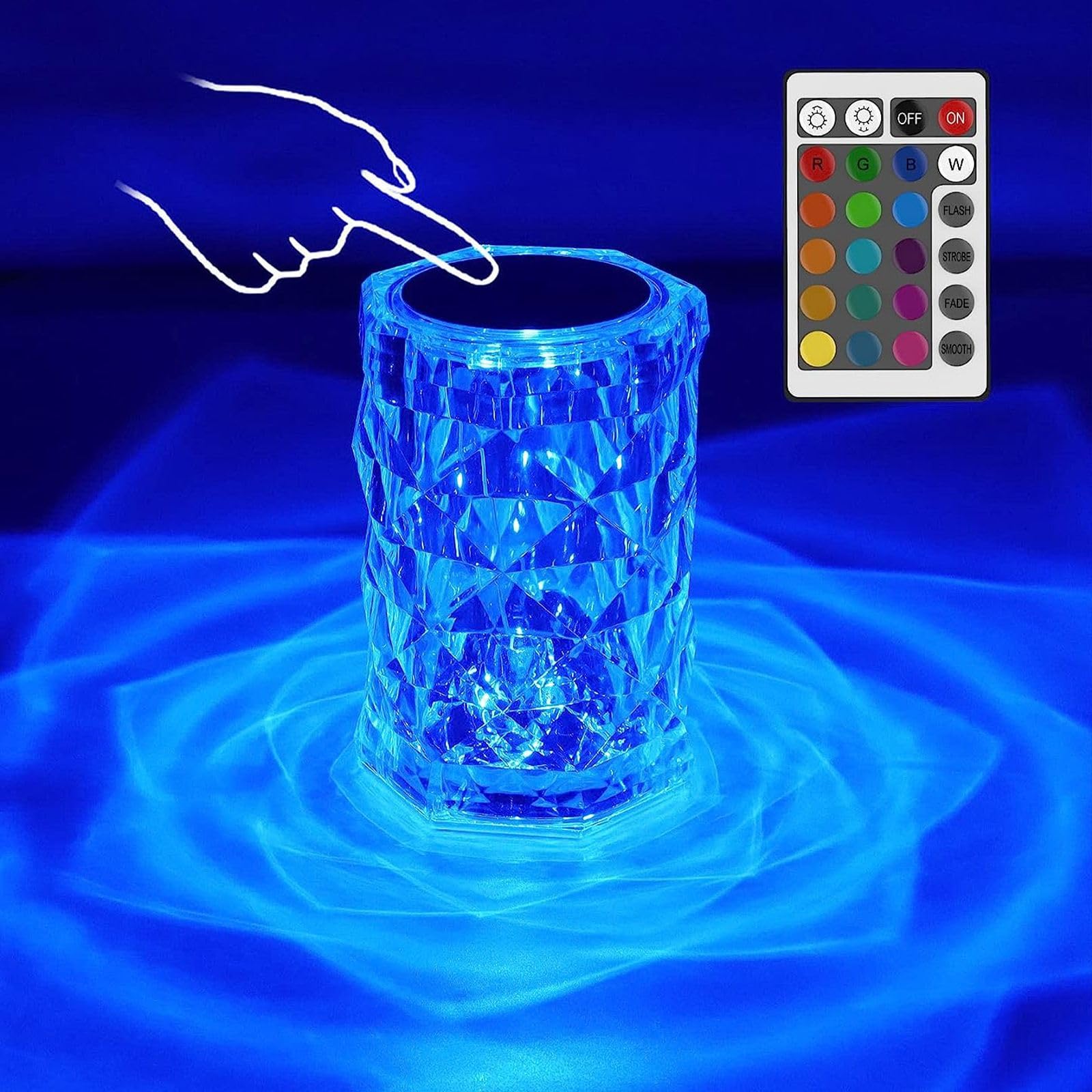 Doni Bomboniere 5 lámpara de mesa LED batería recargable efecto cristal diamante en forma de cilindro transparente Touch 16 tonos de luz RGB, diseño elegante ideas regalo cromoterapia