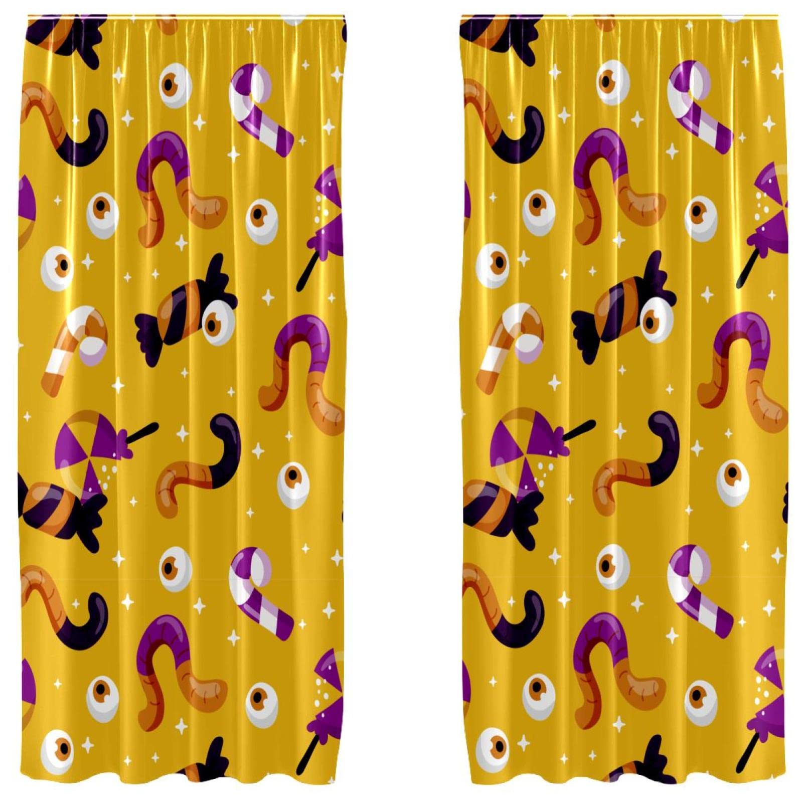 Rideaux Halloween jaunes 140x213 cm légers et tamisants pour décoration de salon festive
