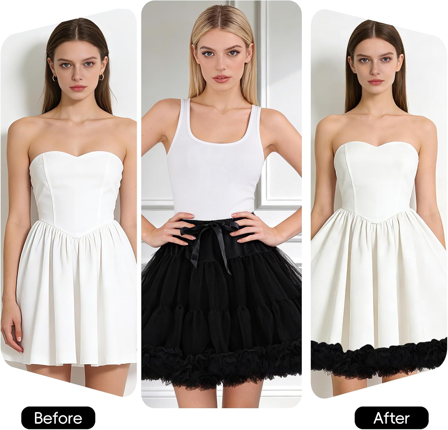 Womens Petticoat Tutu Skirt 3-Layered Pleated Tulle Underskirt Puffy Ballet Party Skirt
