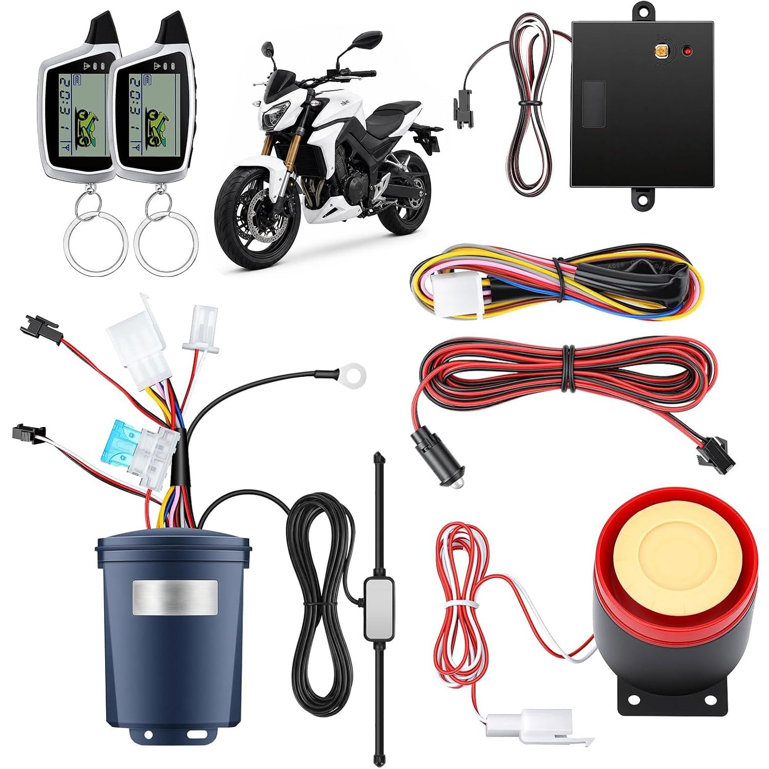 Motorcycle Alarm System, Remote Control Engine Start 115dB Anti-Theft Alarm
