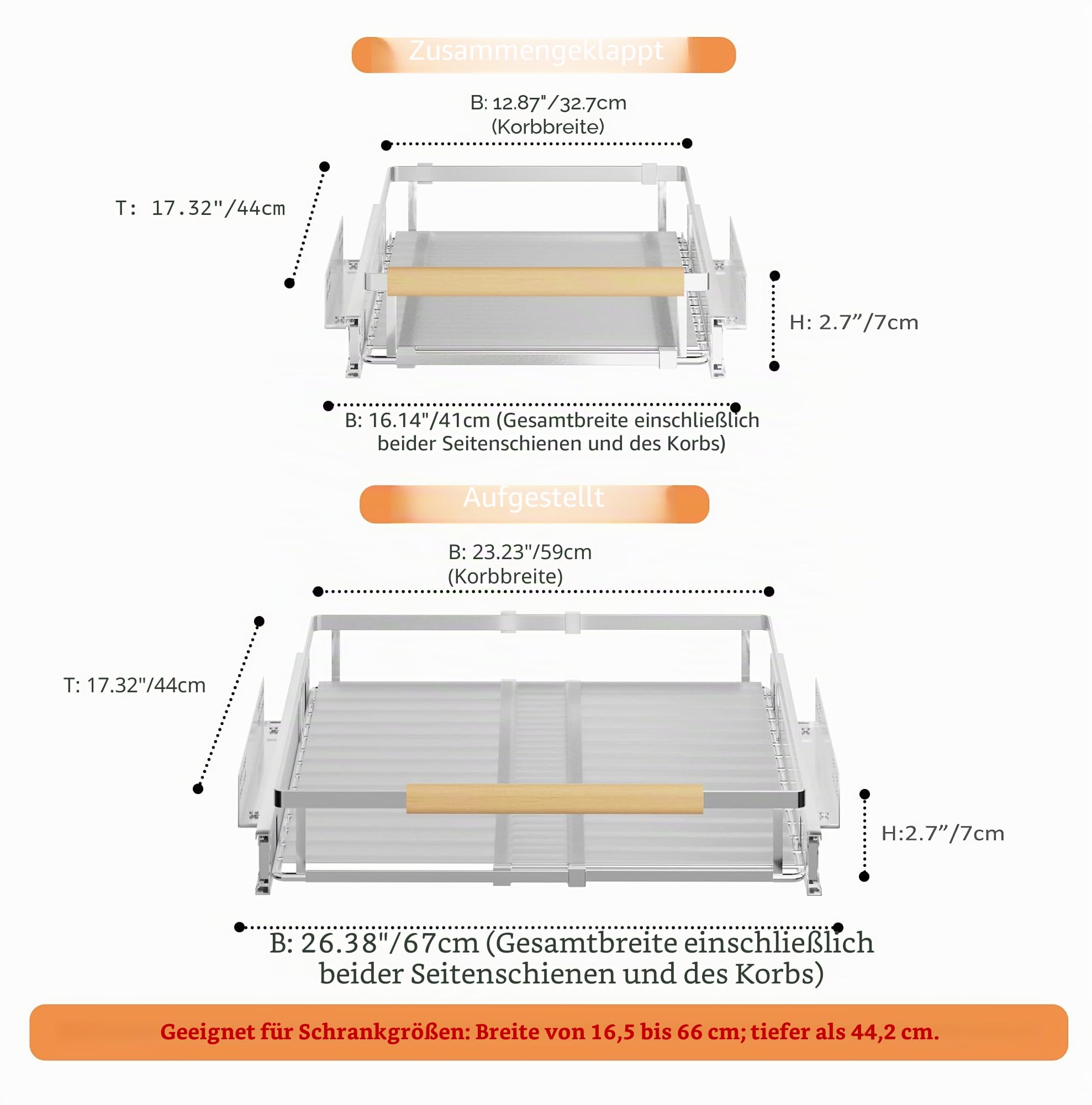 SANNO Ausziehbare Schubladen für Küchenschränke, Organizer, Schieberegal unter dem Schrank, herausziehbarer Topf- und Pfannen-Organizer, Schubladenaufbewahrung (1 Pack)