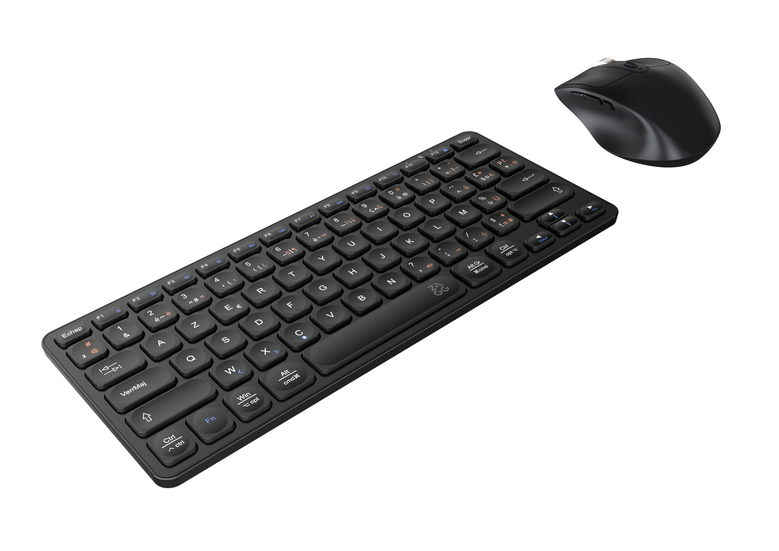 ZAGG Combo Clavier et Souris sans Fil 12 Pouces, Connexion Facile, ergonomie et Design Minimal, Mouvement de Souris Fluide, Compatible avec Windows, macOS, iOS, ChromeOS et Android, Noir, français