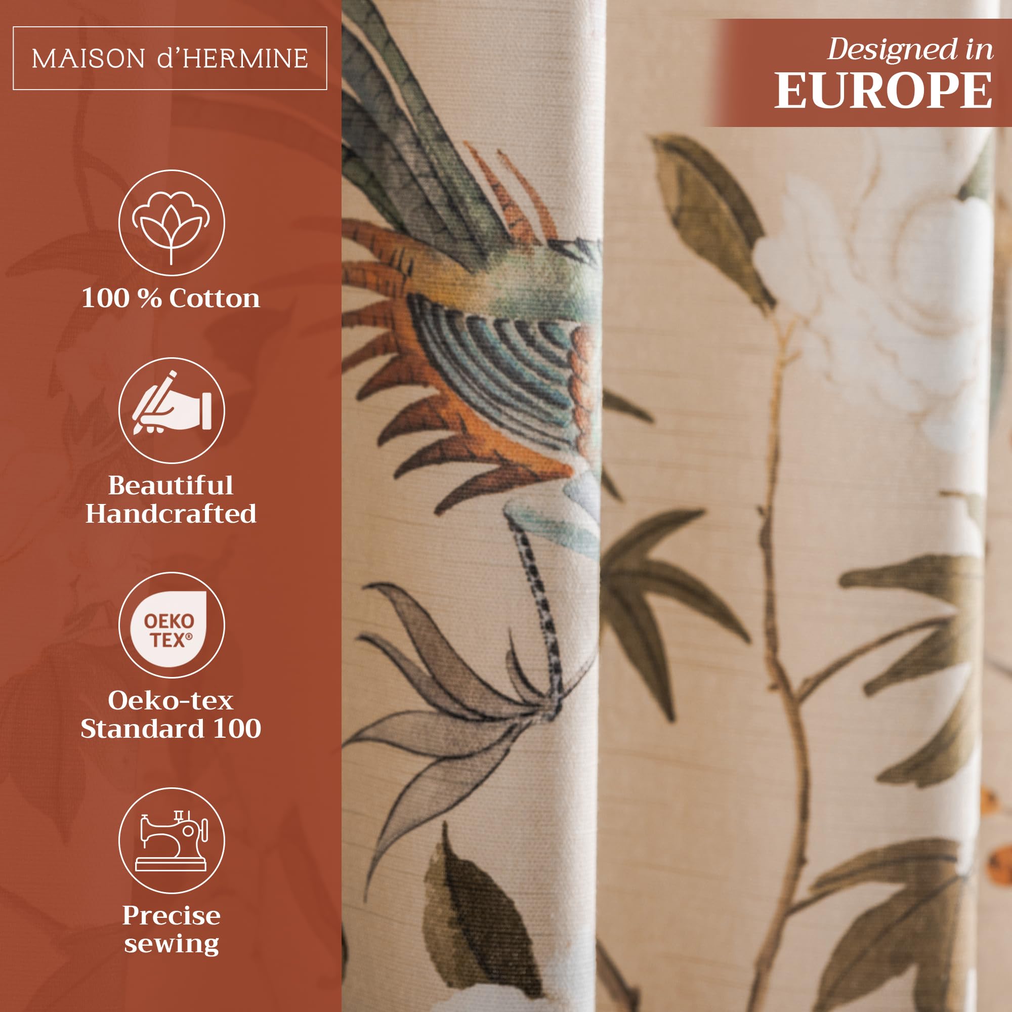 Maison d' Hermine Curtains for Living Room 100% Cotton 96 inch Length One Panel Light Filtering Curtains for Bedroom Windows with Rod and Loop Pockets Drapes (Hokuzai Beige, 50