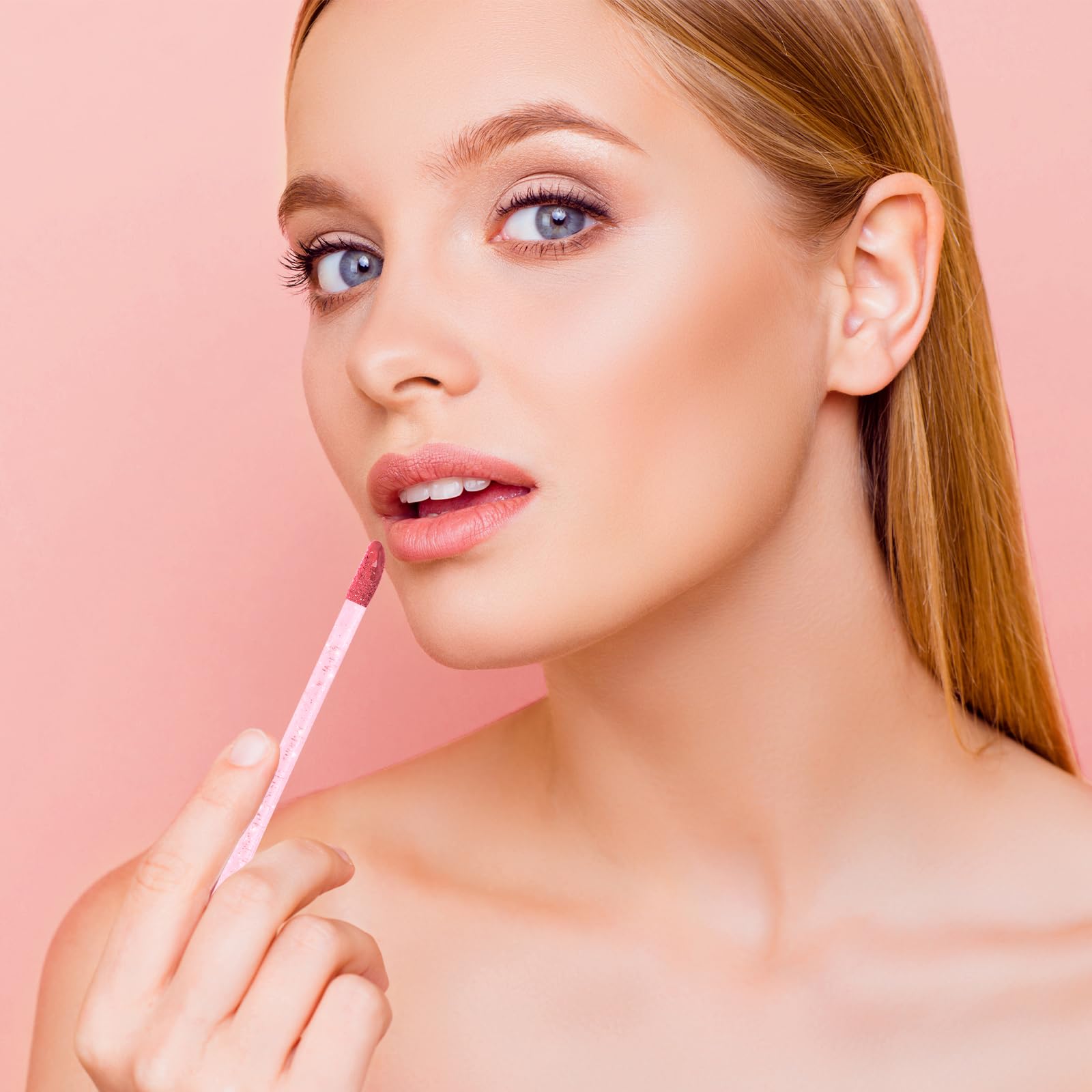 300 pennelli monouso per labbra, micro applicatore, pennelli per rossetto, colore nero, rossetto (rosa)