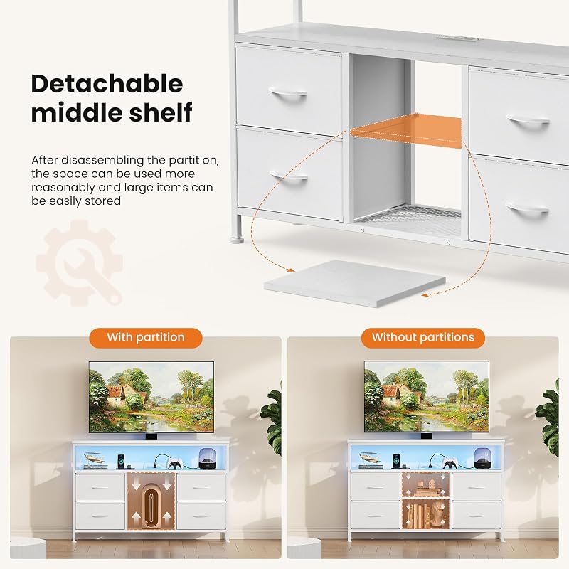 Sweetcrispy TV Stand with LED Lights and Power Outlets for Bedroom image 5
