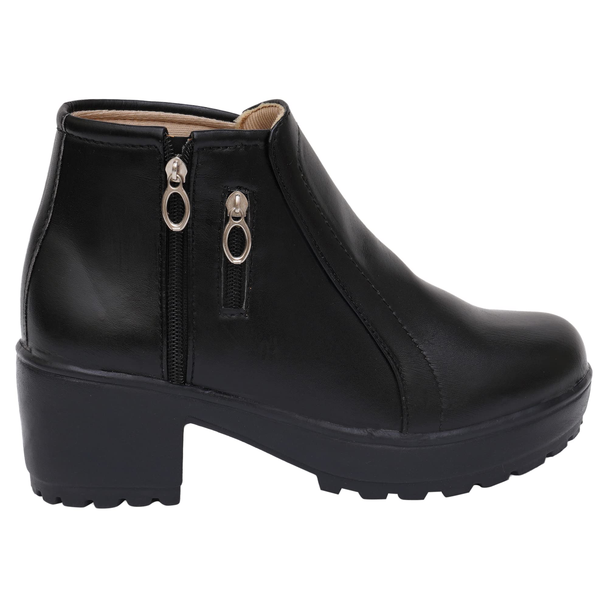 XE Looks 100% Vegan Leather Women's Black Ankle Boots | Zipper Closure with Block Heel | Comfortable & Durable Faux Leather Boots For Girls & Women 3