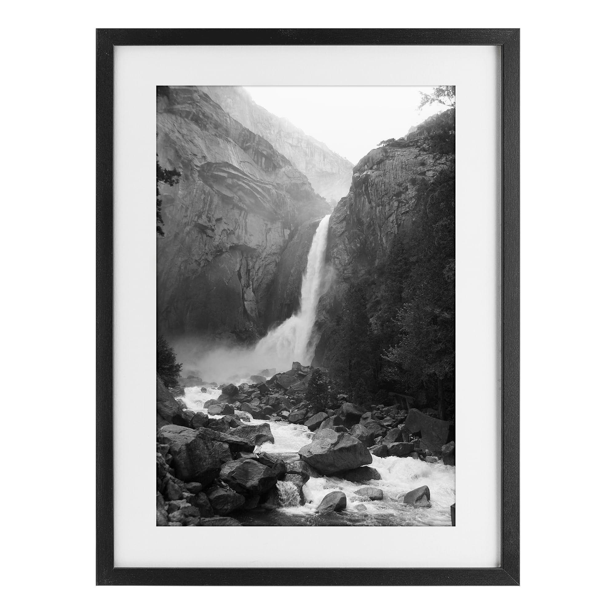 Stupell Industries Midnight Black (Textured) 'Rocky Yosemite Falls'| Framed Print Under Glass