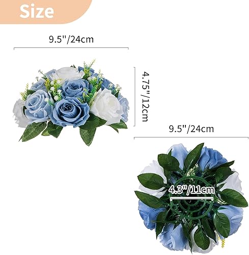 Miniatura 5 de NUPTIO Centros de Mesa Florales de Boda para Mesas Bola de Flores Artificiales Azul Polvoriento y Blanco para Bodas y Fiesta - 2 Piezas de Arreglos