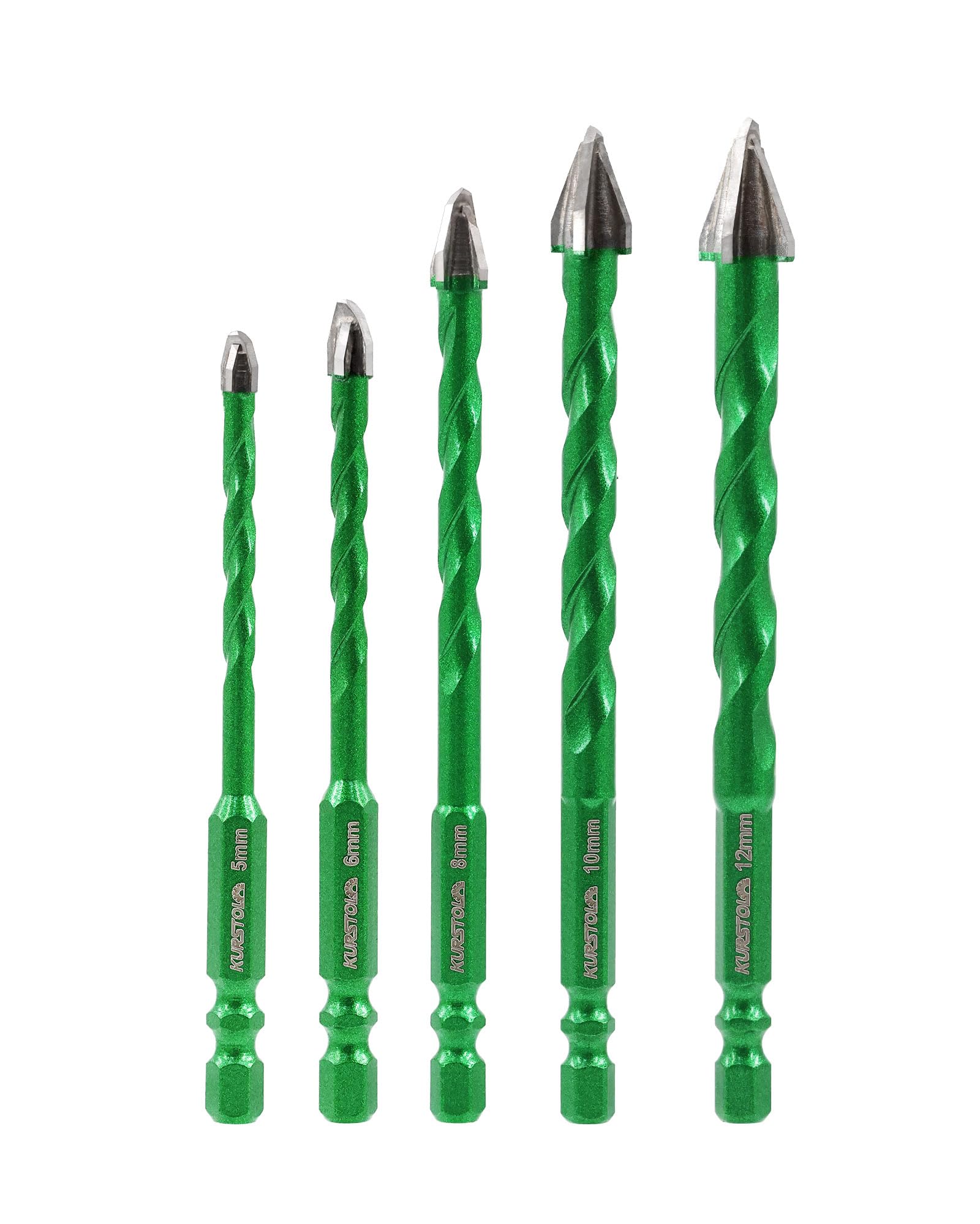 KURSTOL Masonry Drill Bit Set, 5pcs 5/6/8/10/12mm Carbide Eccentric Drill Bit Quick Change Shank for Masonry Concrete Glass Ceramic Tile Wood Plastic