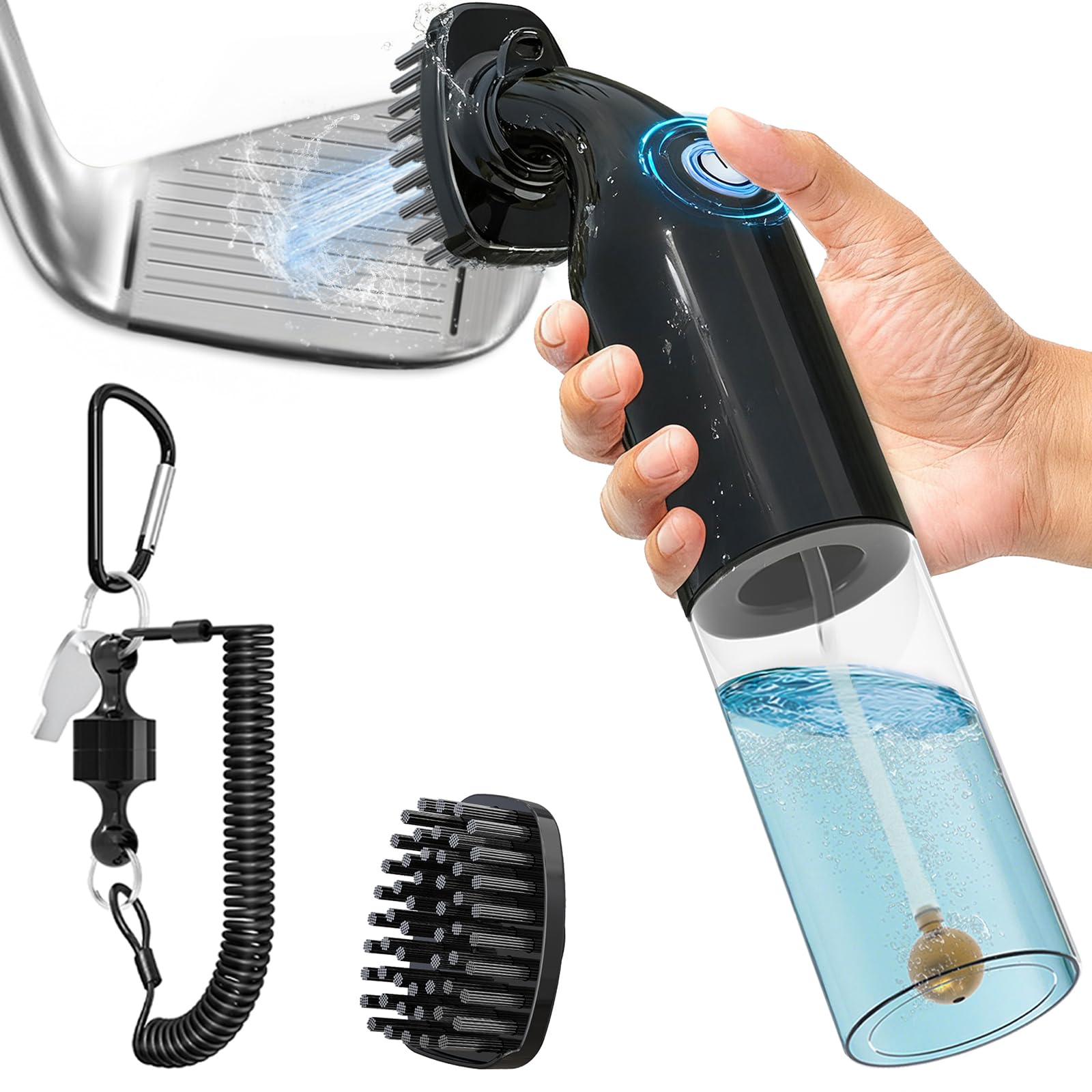 Kiss Core Golf Club Cleaner Brush: Electric Golf Groove Cleaning Tool - Ball Cleaner Accessories Kit for Effortless Cleaning - Holds 150ml Water - With Magnetic Clip & Replaceable Brush Head