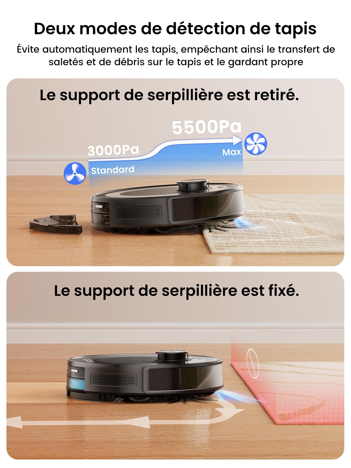 Lefant M2 Pro Robot Aspirateur Laveur 6000Pa avec Station Vidage Automatique Poussière,Navigation Laser avec Cartographie,Nettoyage Personnalisé, Évitement d'obstacles PSD, Idéal pour Poils d'animaux