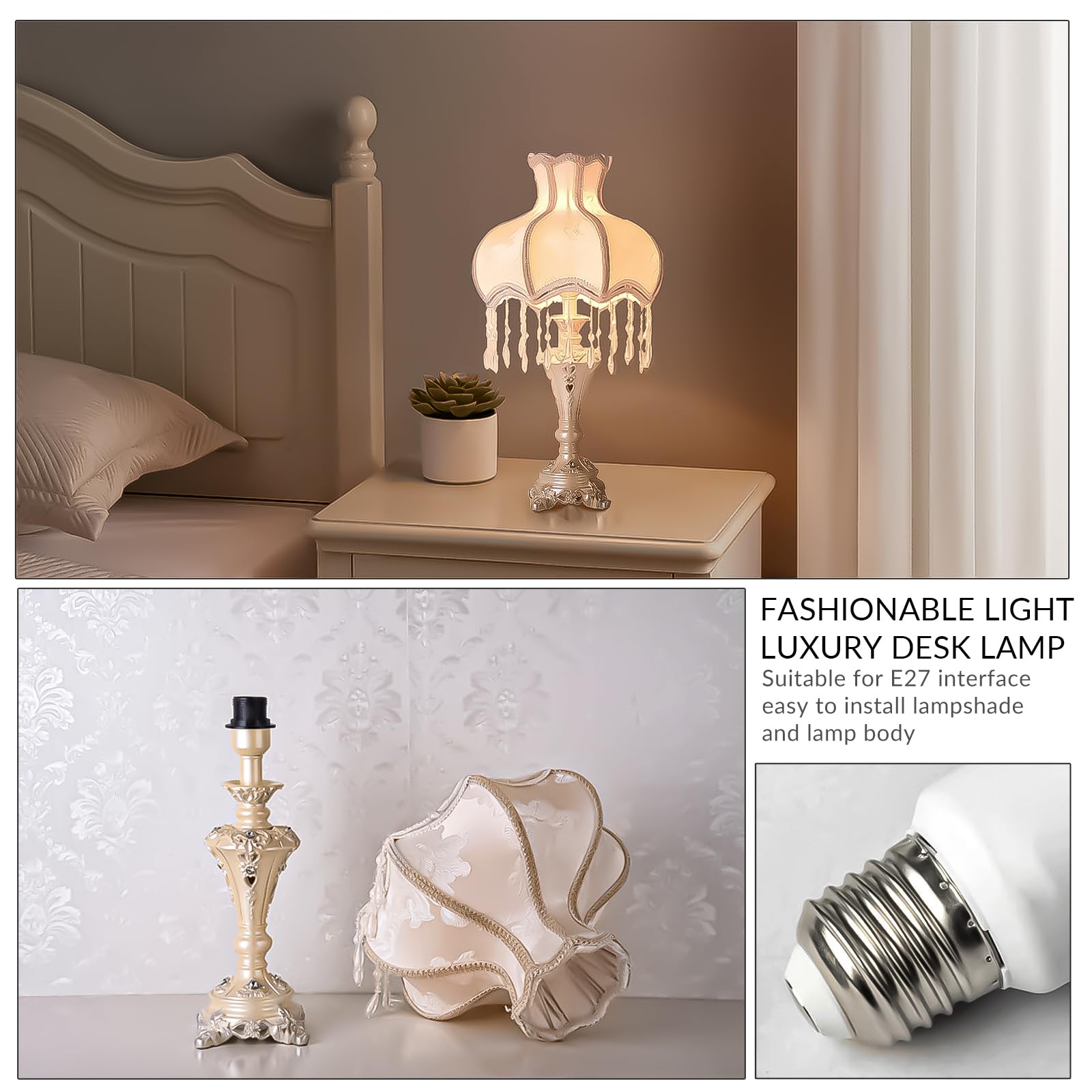 JHMYOB White Victorian Style Table Lamp Art Deco European Lamp