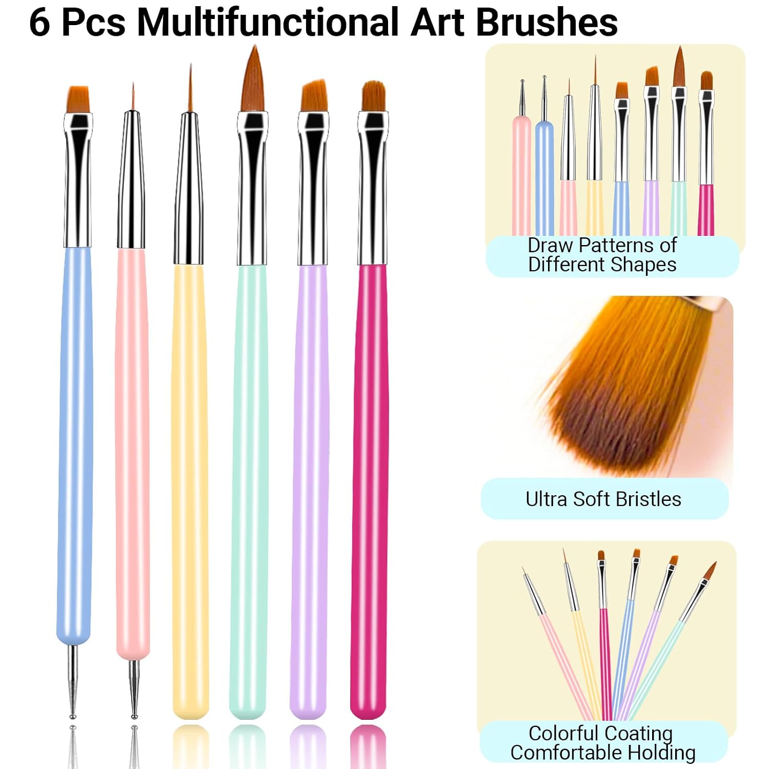 Resin Nail Art Palette with 6 PCS Nail Art Brushes,Nail Polish Mixing Palette Nail Design Brush Sets, Professional Nail Art Tools for Drawing Painting 3D Design Salon & DIY Use