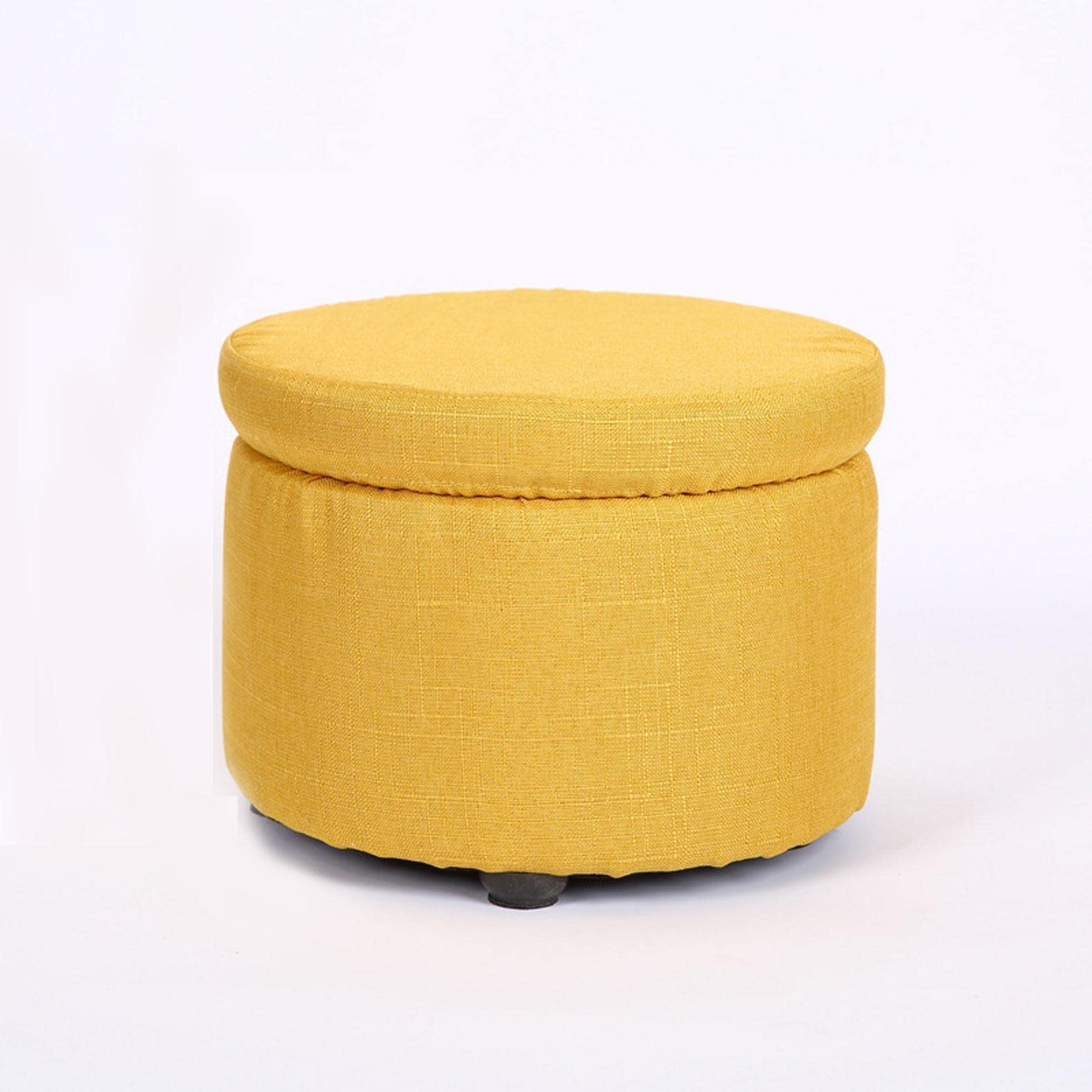 Repose-pieds pouf rond en coton lin beige 33x30cm pour salon