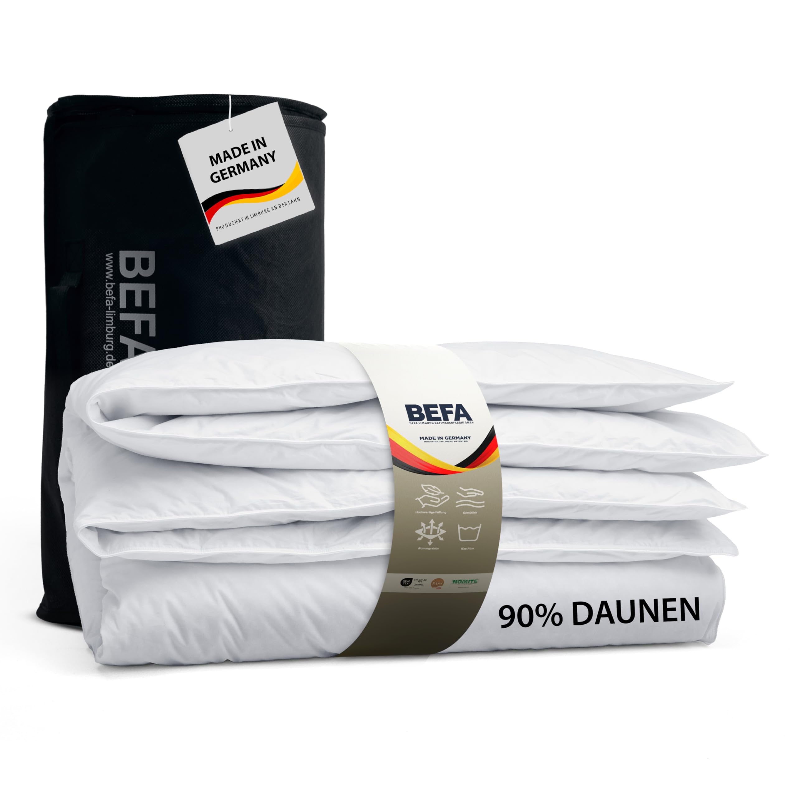 BEFA NATUR Edredón nórdico Fabricado en Alemania, 135x200 cm, con 90% plumón y 10% Plumas, Manta de Verano, Apto para alérgicos (Nomite), Öko-Tex 100 Clase 1, estándar EN 12934, Downpass (2 Piezas) OEKO-TEX STANDARD 100