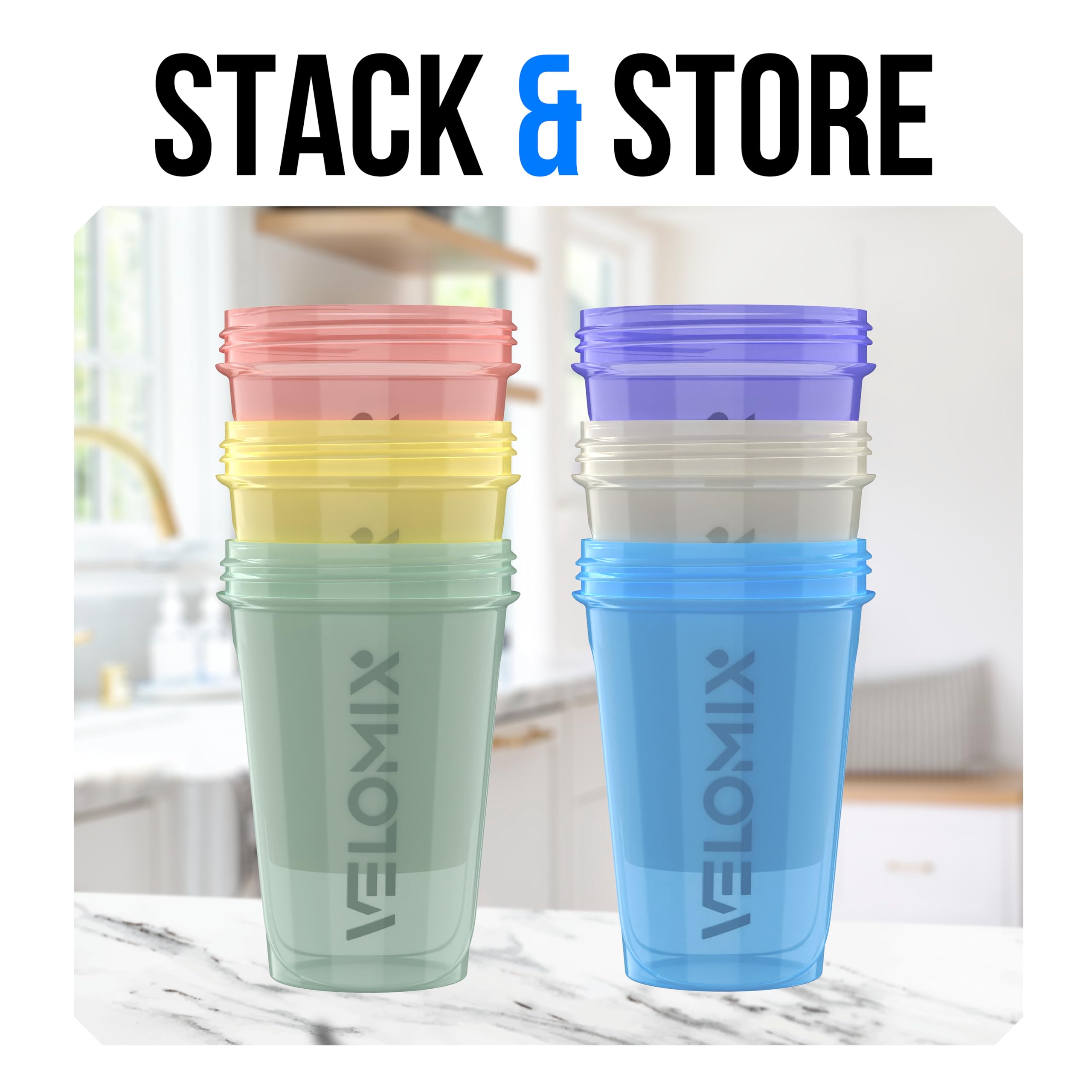 VELOMIX 6 Pack 20oz Shaker Cups for Protein Shakes, Pastel Shades — Amazon image 6