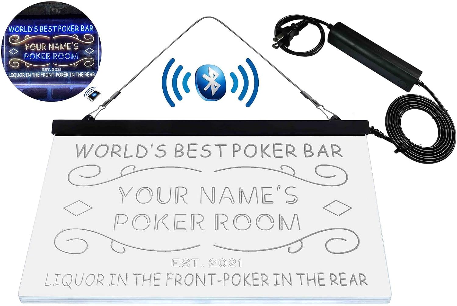 Personalized Poker Room Bar Tri-Color LED Neon Light Sign Customize Name Date Text Quote Font White & Blue & Yellow 17.7 x 13.6 Inches st9s43-qn1-tm-wby